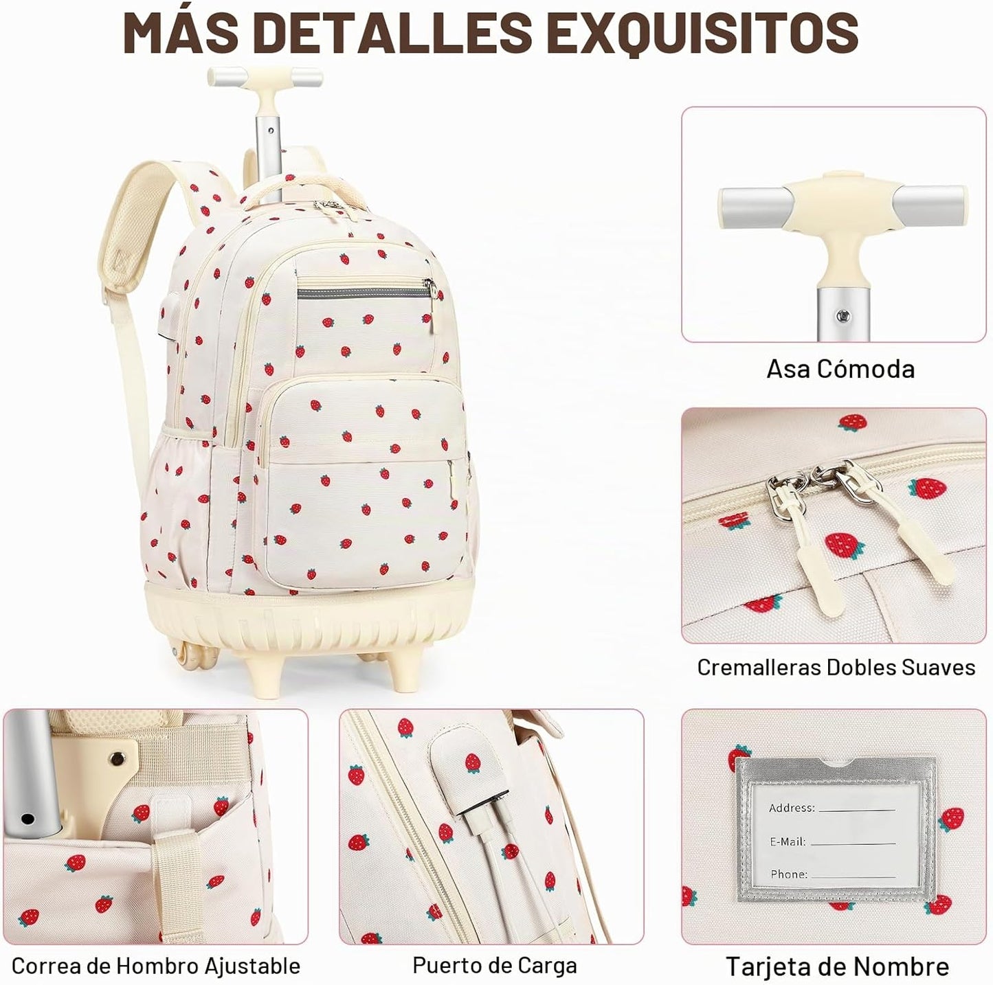 ACESAK 34 ES\/L, Fresa beige, Moderno | Mochila escolar con ruedas...