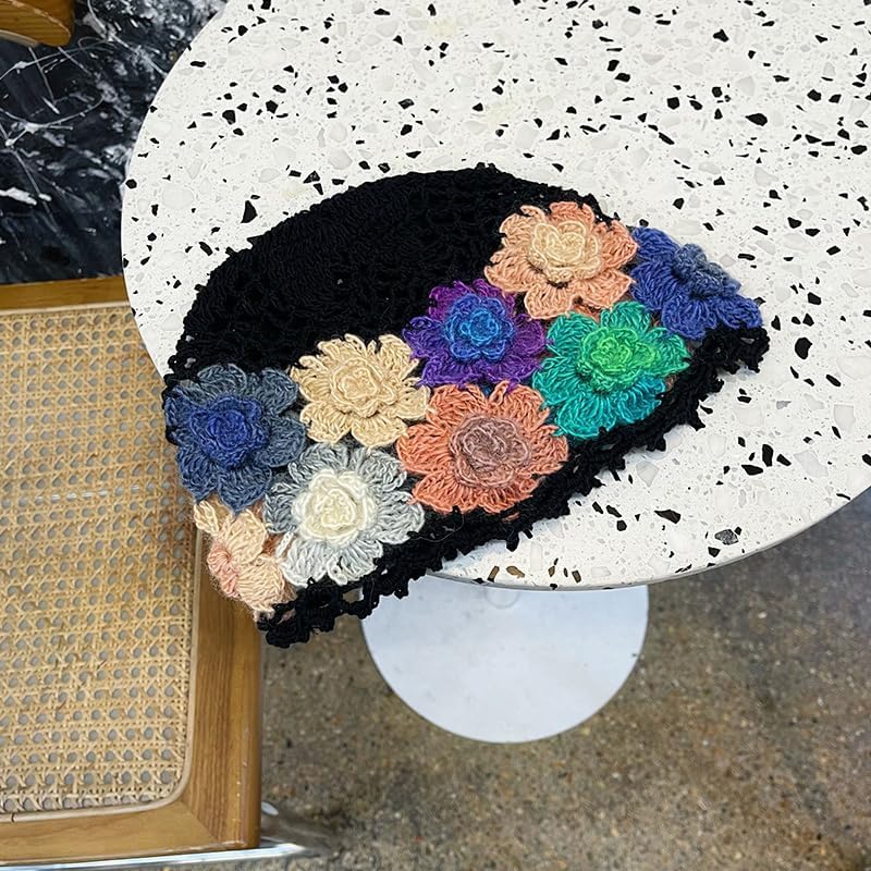 SHIDXIB 1 gorro de punto con diseño de flores de ganchillo, estilo...