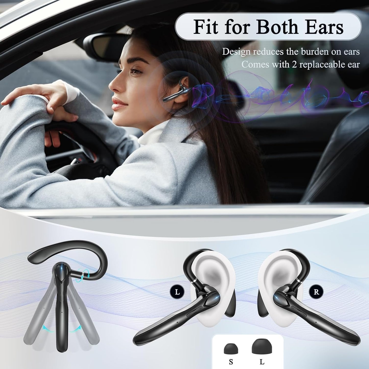 Auricular inalámbrico con Bluetooth, 55 horas de reproducción, auri...