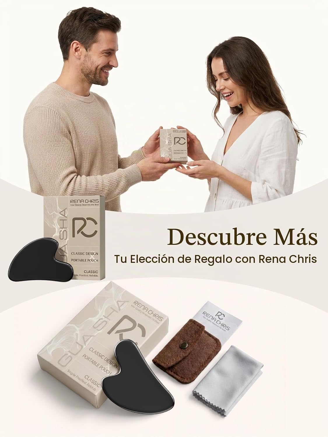 Rena Chris Gua Sha Herramientas Faciales De Acero Inoxidable - Negr...