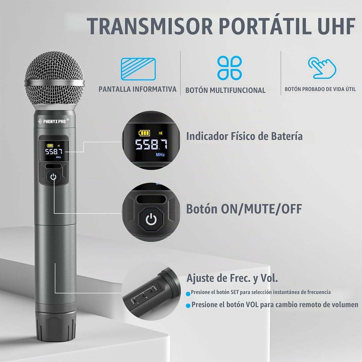 Phenyx Pro Sistema de Micrófono Inalámbrico, Set de Micrófono Inalá...