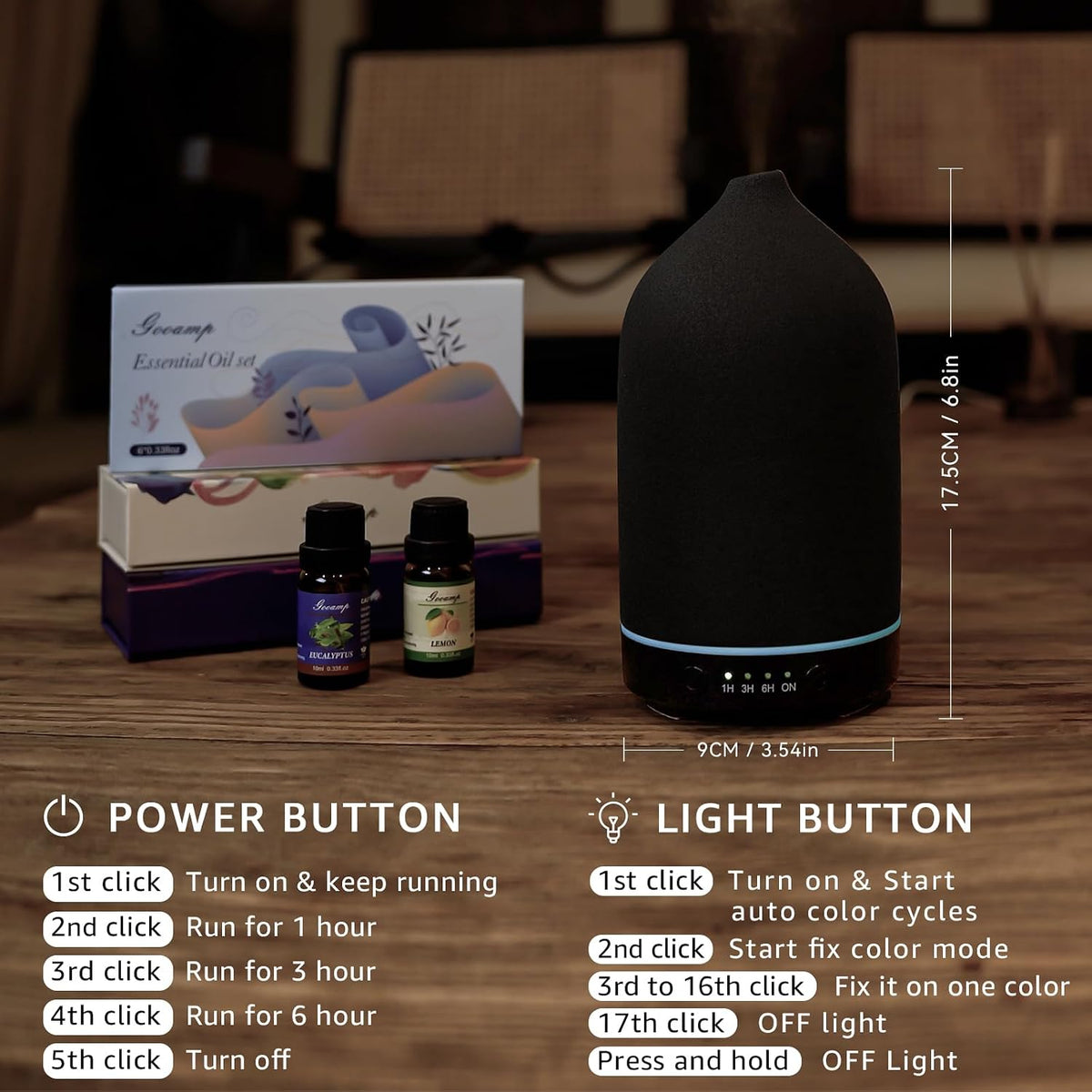 Gooamp Difusor de Aceites Esenciales Cerámico 200ML - Difusor Ultra...