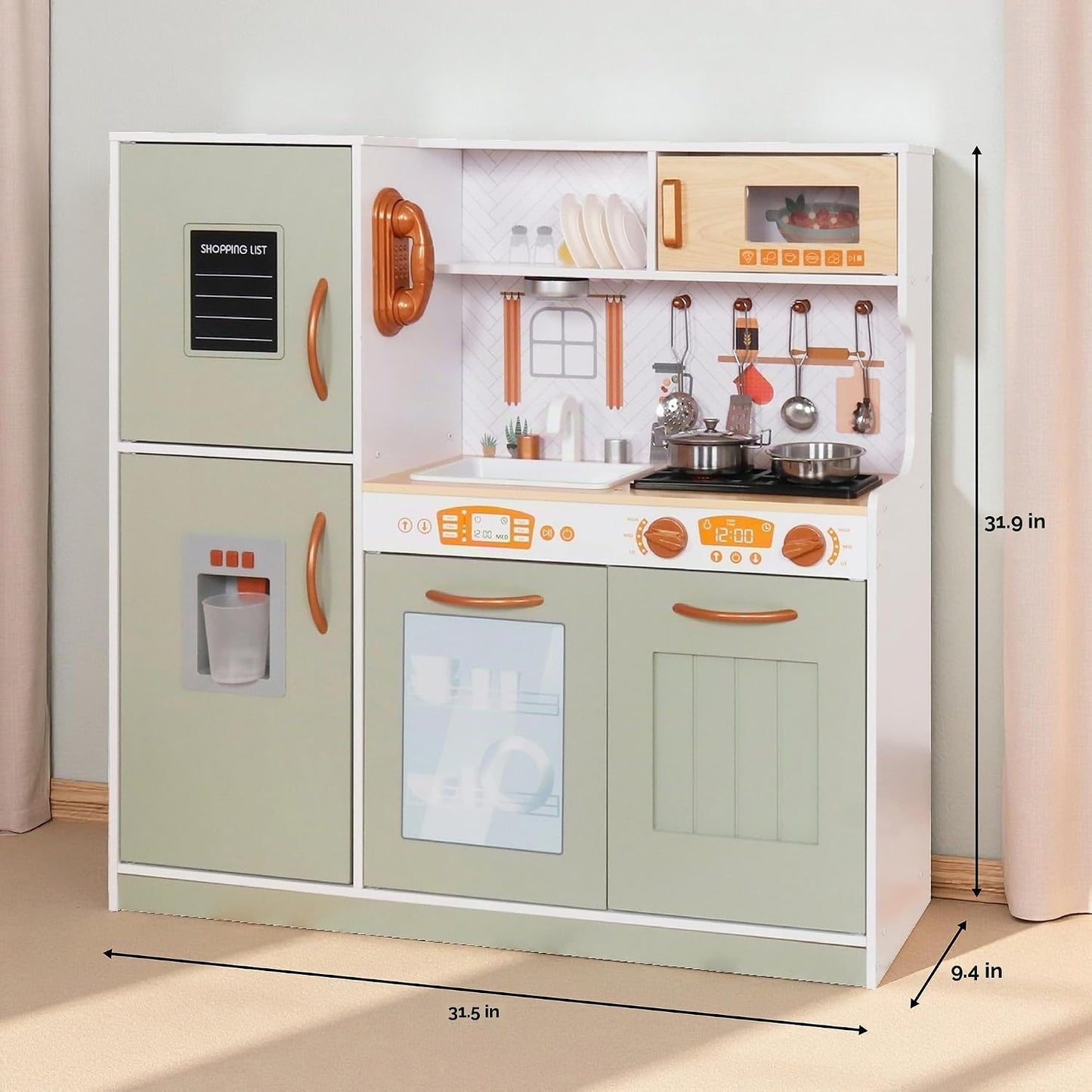 Juego de juguetes de cocina de madera con luz, juego de cocina de j...