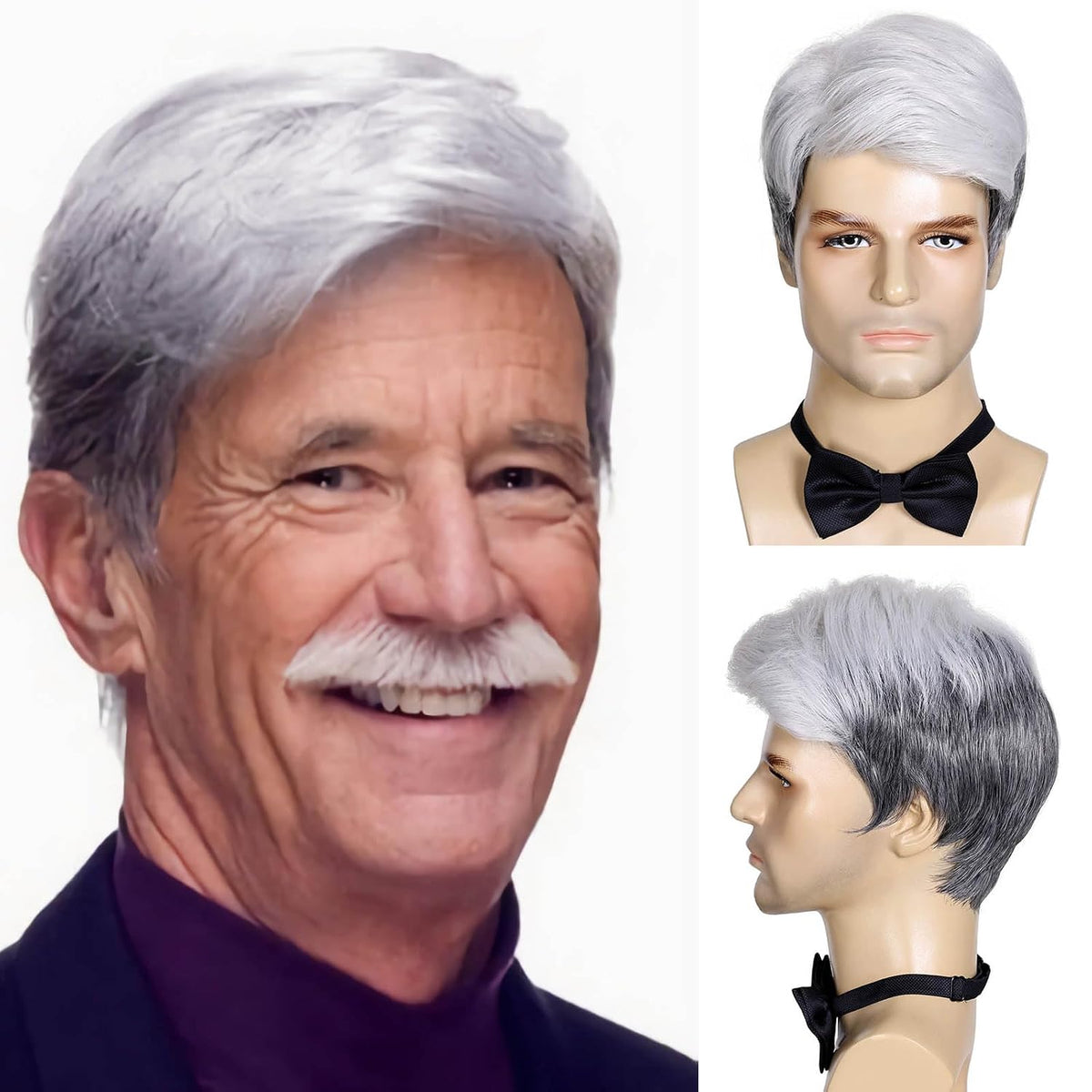 DDHAIR Peluca de anciano gris para hombre, peluca corta gris platea...