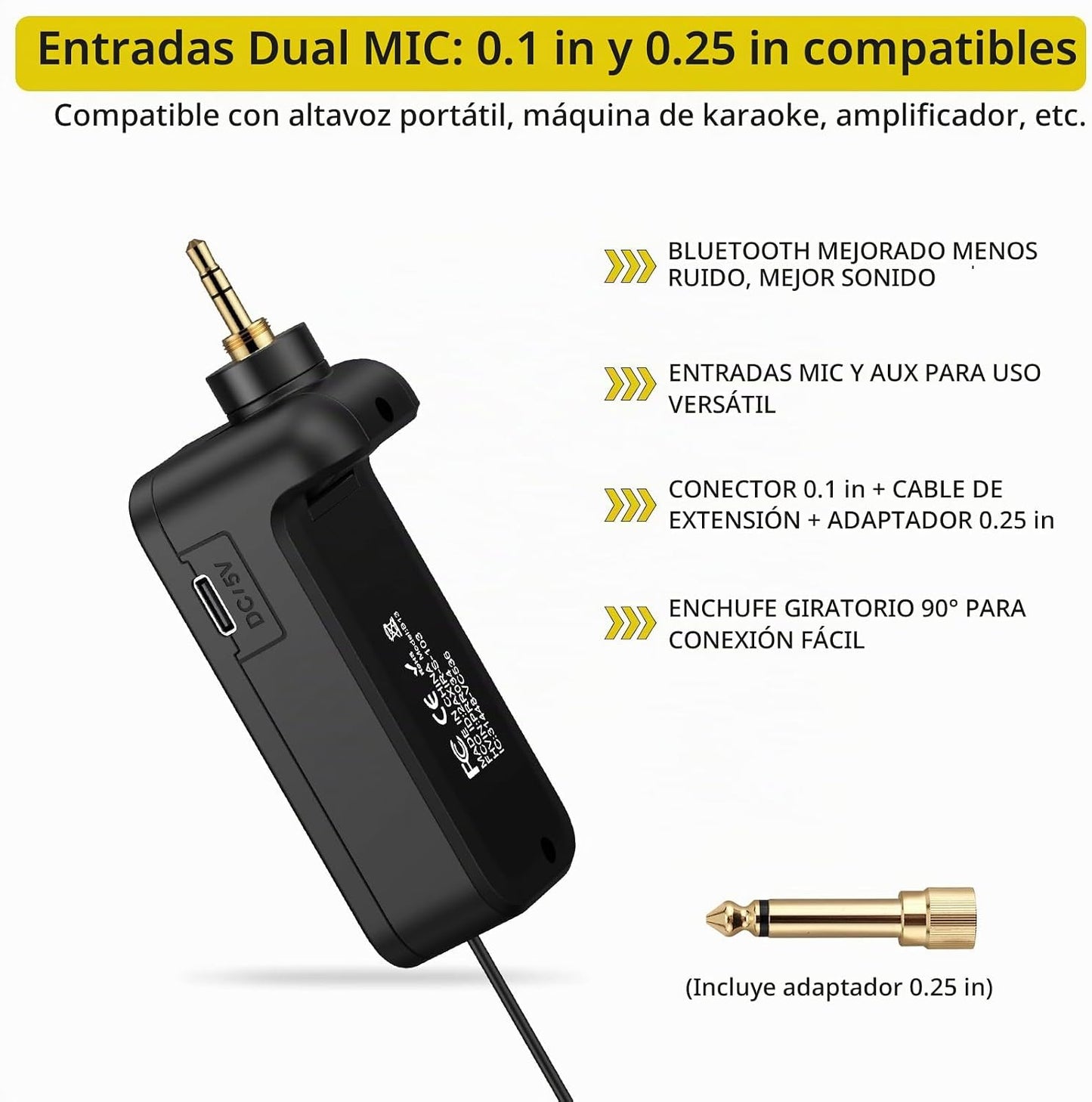 PROZOR Micrófono inalámbrico UHF con control de eco de graves agudo...