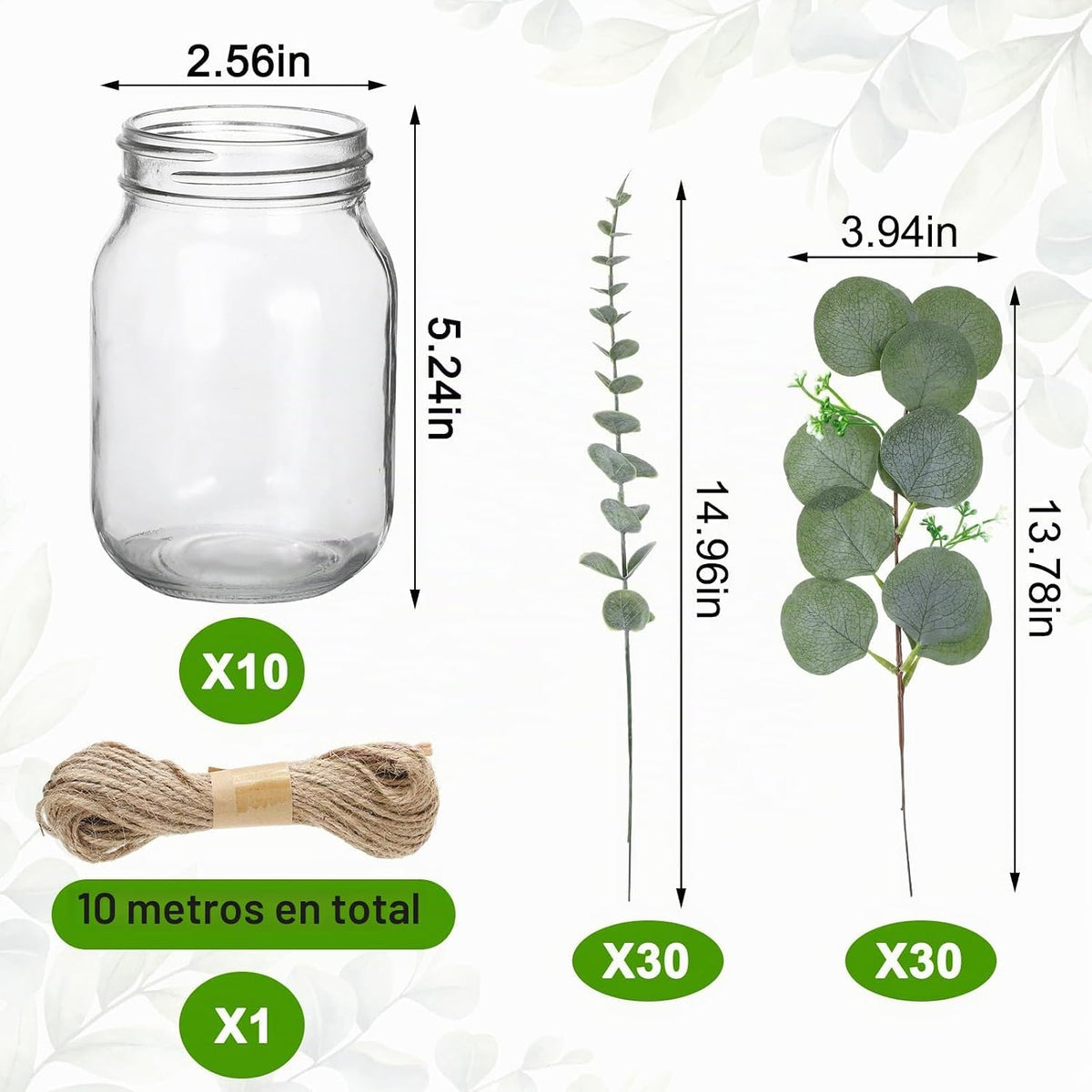 XunYee Juego de 10 centros de mesa con tarro de albañil de flores,...