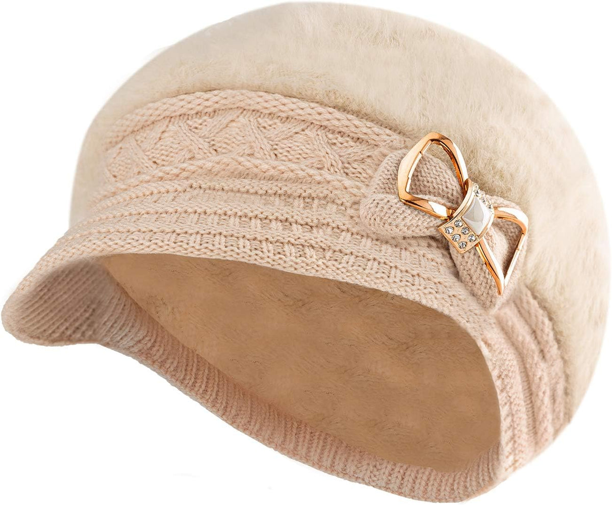 Surblue Sombrero de punto para mujer, boina, gorra de ala ancha con...