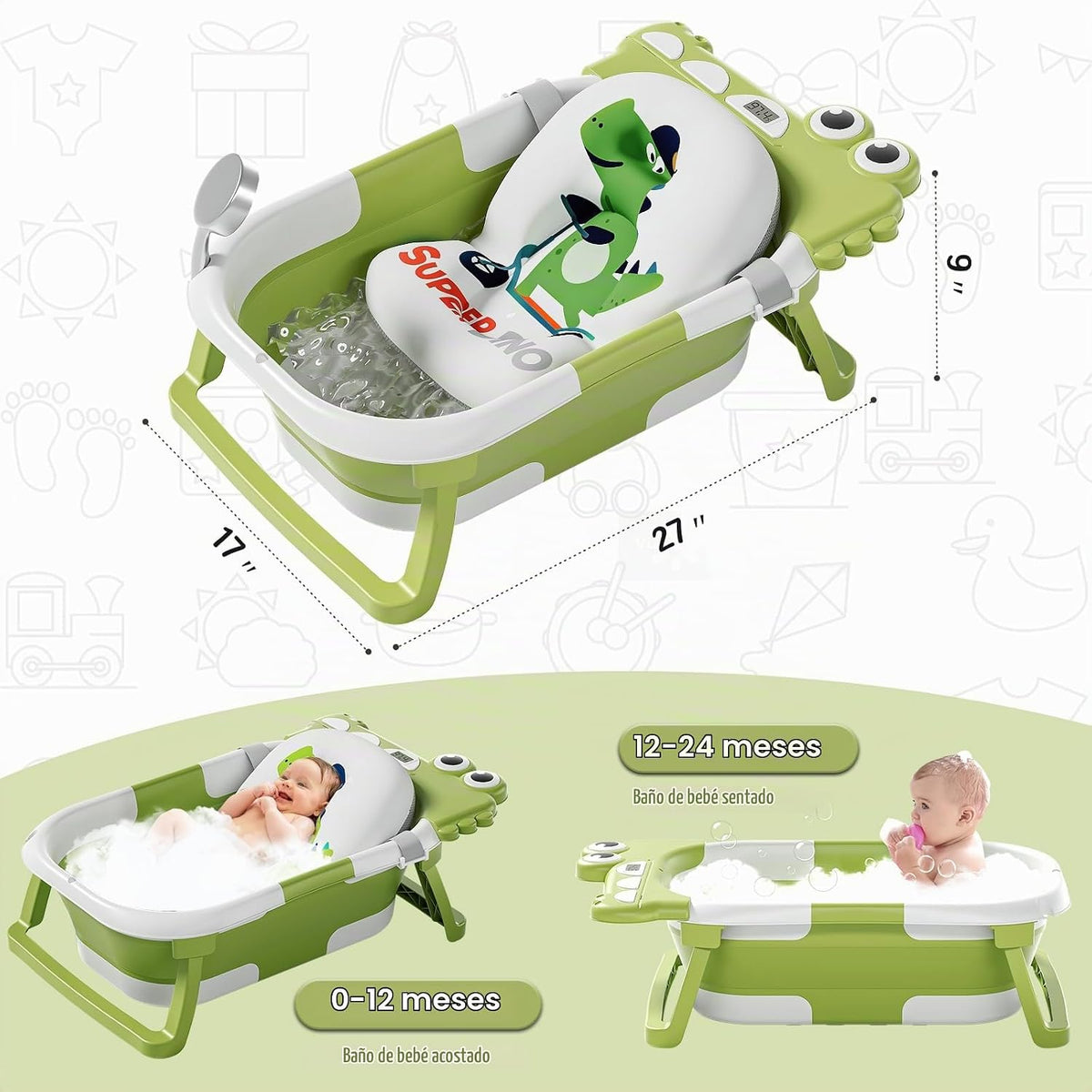 MoreFeel Bañera plegable para bebé recién nacido con termómetro y 1...