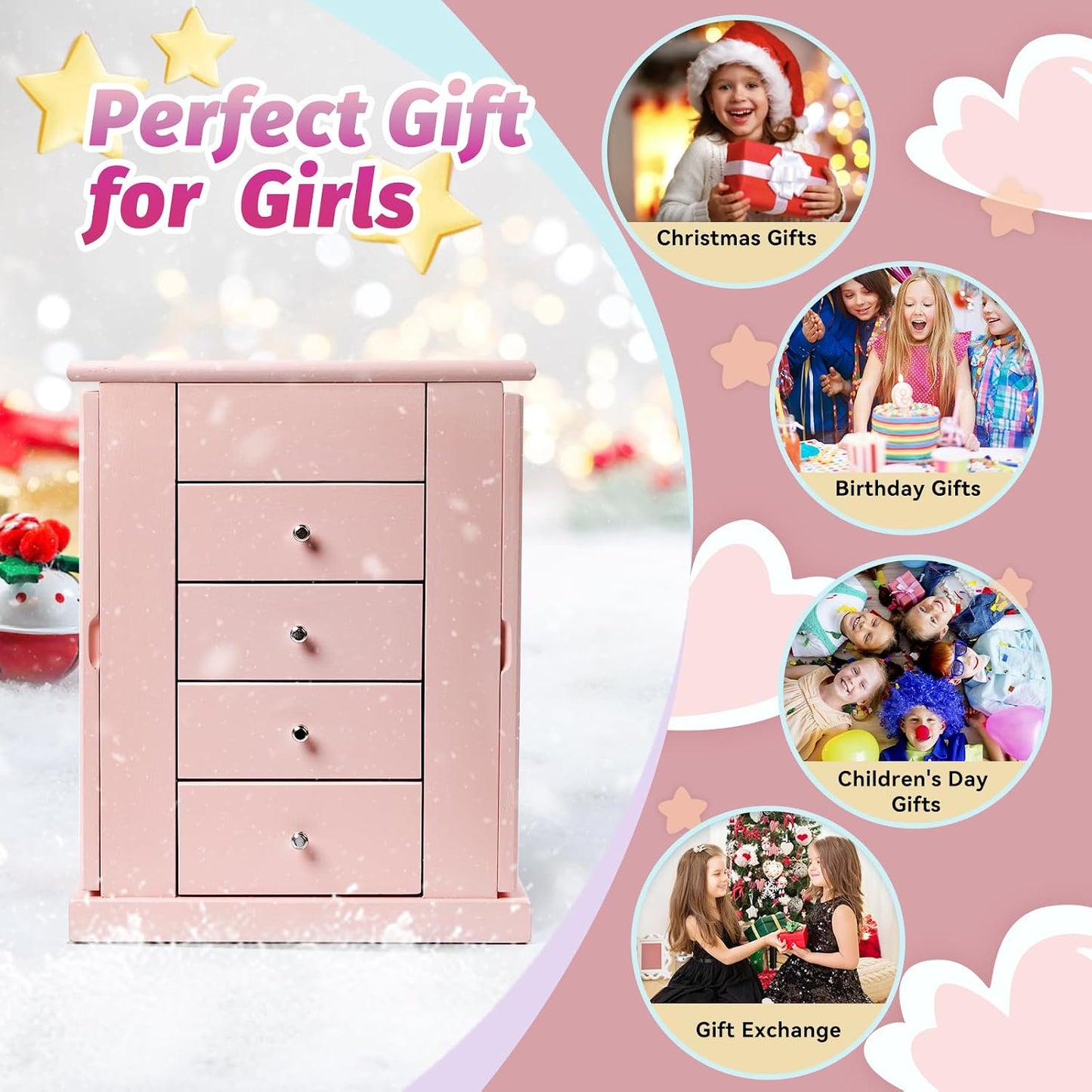 Caja de Joyería Emfogo para Niñas, Caja de Joyería Musical con Bail...