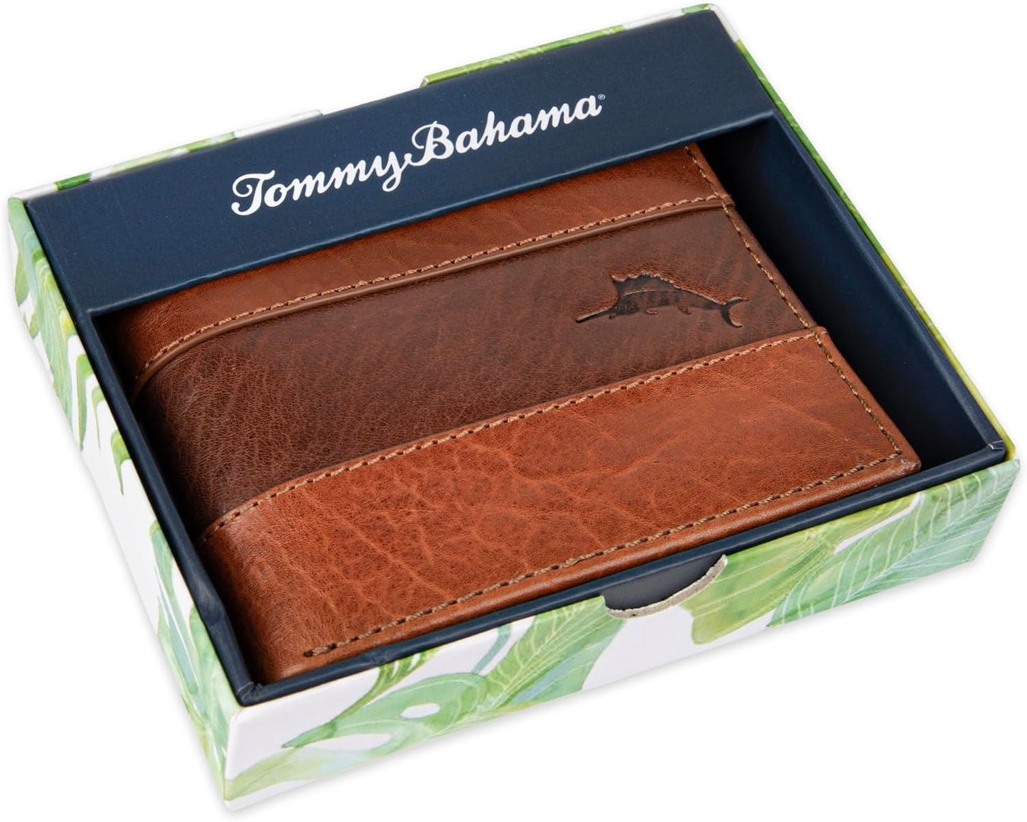 Tommy Bahama Cartera de cuero genuino con capacidad extra, delgada,...