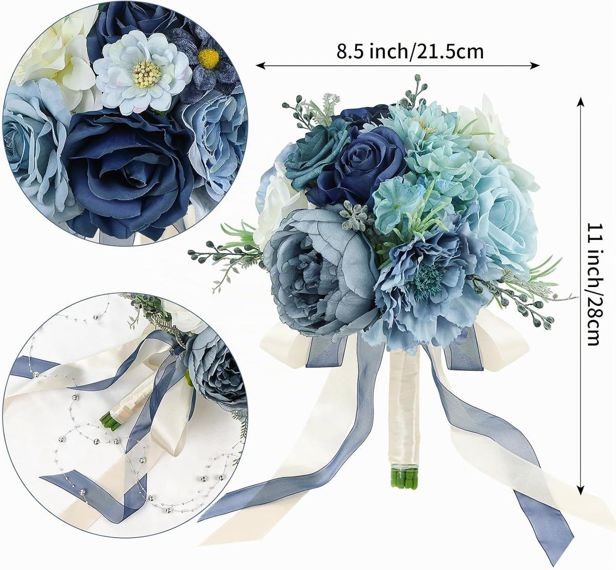 SEMONONIA Ramos de Boda para Novia y Dama de Honor de 21.6 cm de Ro...