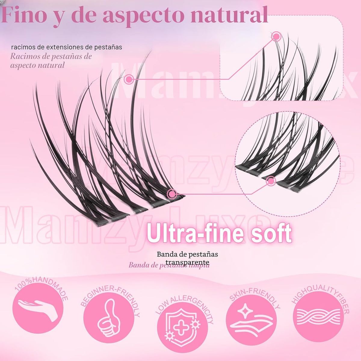 Kit de racimos de pestañas naturales Mamzy Luxe, racimos de pestaña...