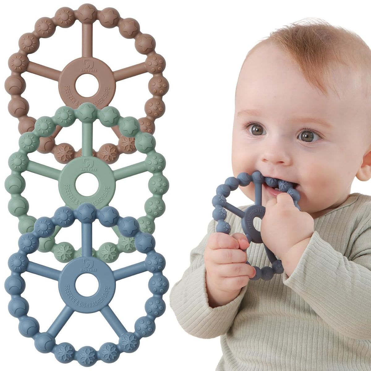 Paquete de 3 Mordedores de Anillo Juguetes para Bebés e Infantes, A...