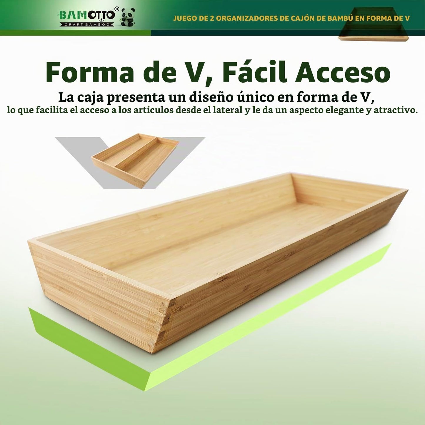 Organizador de Cajones de Bambú en Forma de V de 2 Piezas - Ideal p...