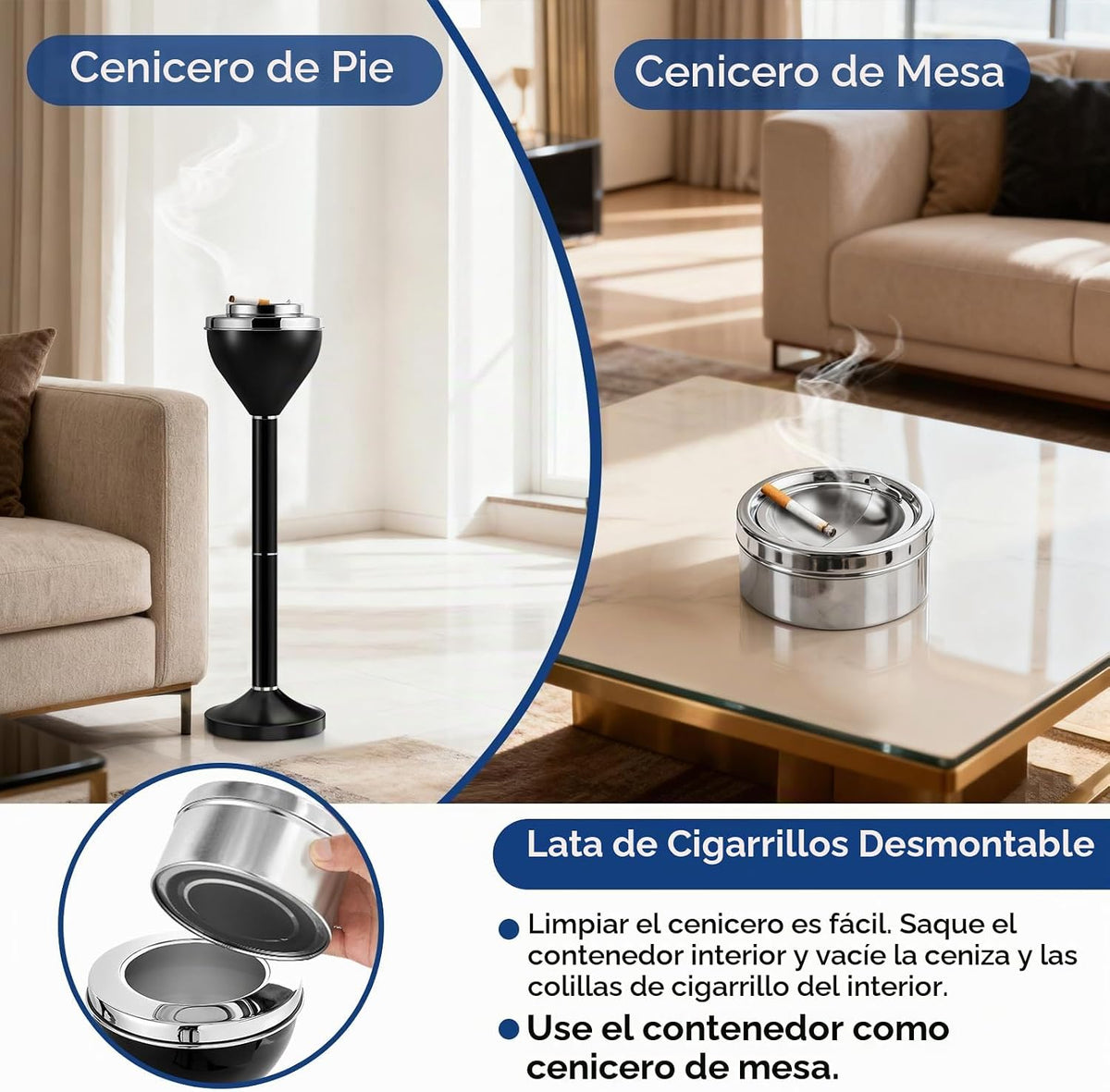 Cenicero de pie, cenicero de pie, cenicero ajustable de 16 y 24.2 p...