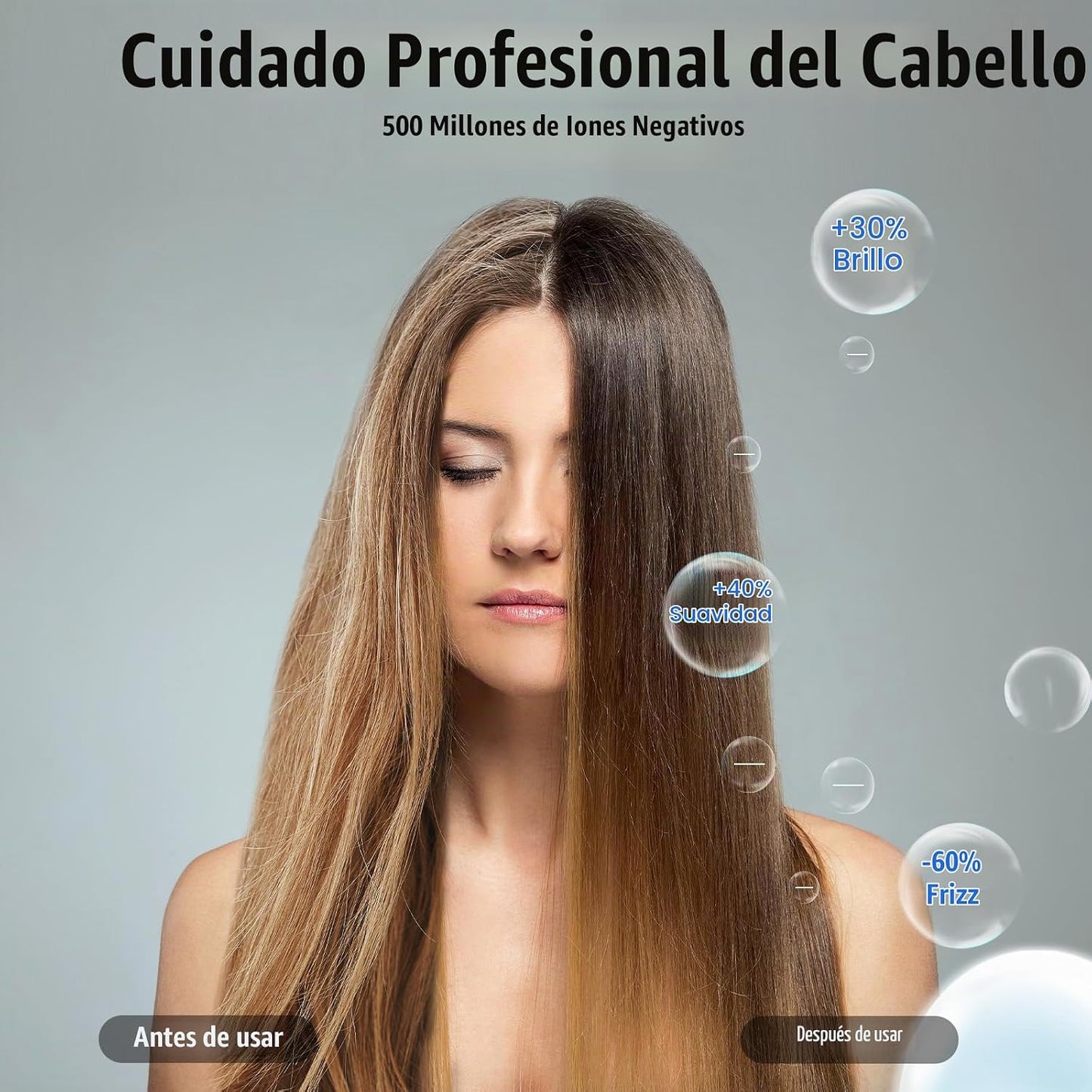 Secador de pelo iónico negativo de alta velocidad con motor sin esc...
