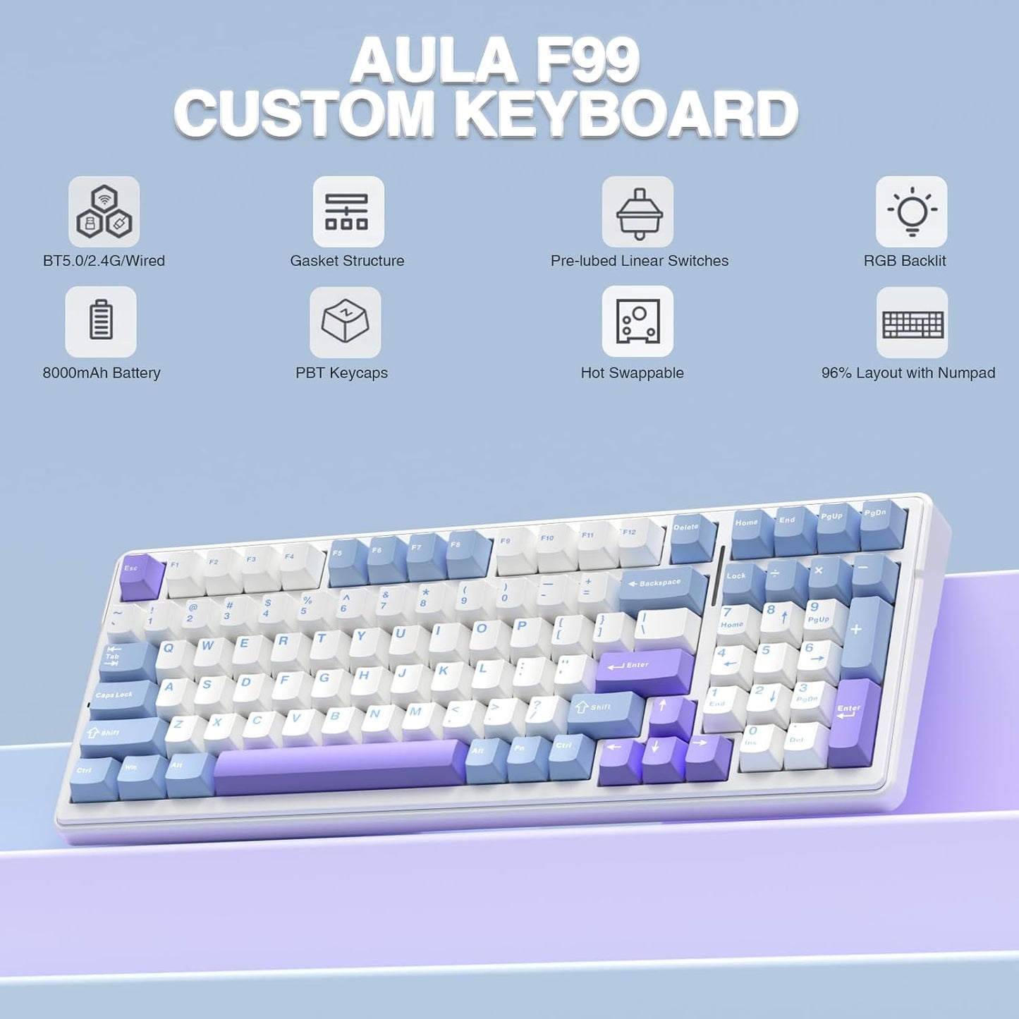 AULA Combo de teclado y mouse inalámbricos, teclados mecánicos F99...