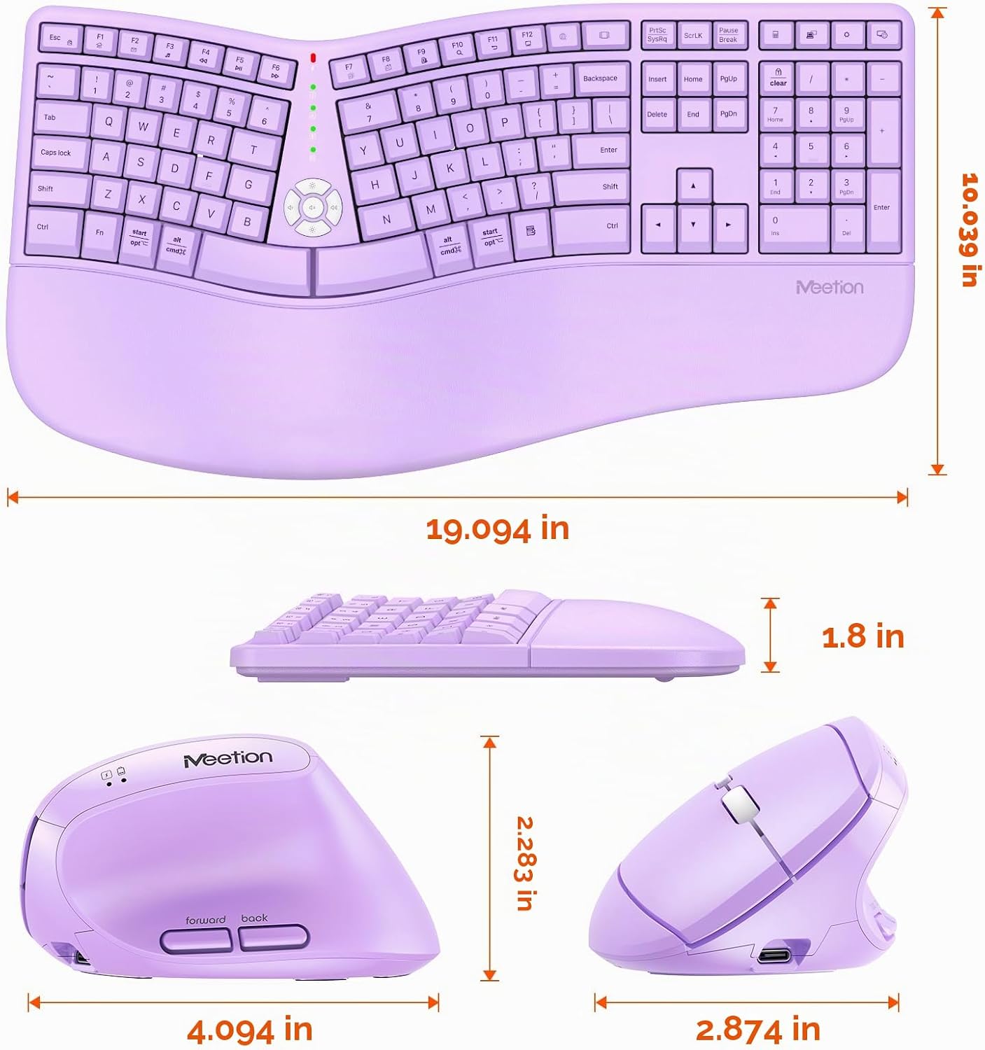 MEETION Combo ergonómico de teclado y mouse, teclado dividido inalá...