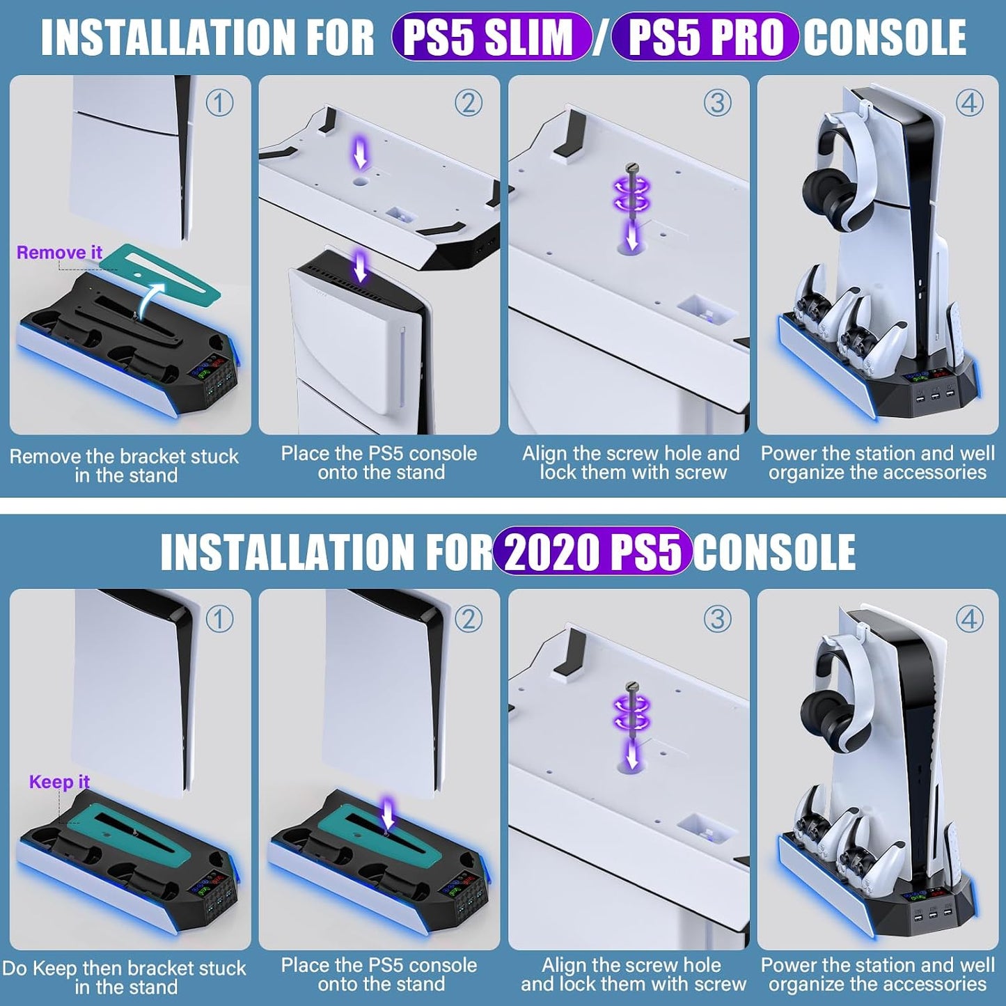 Estación de refrigeración PS5 \/ PS5 Slim con soporte LED y estació...