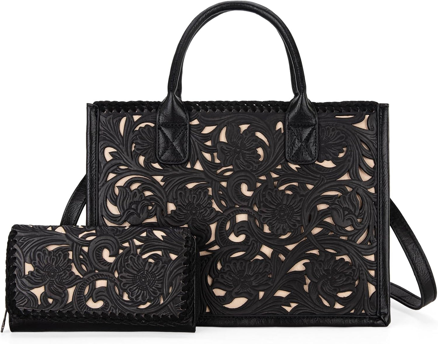 Trinity Ranch Bolsas tote para mujer con diseño floral repujado y f...