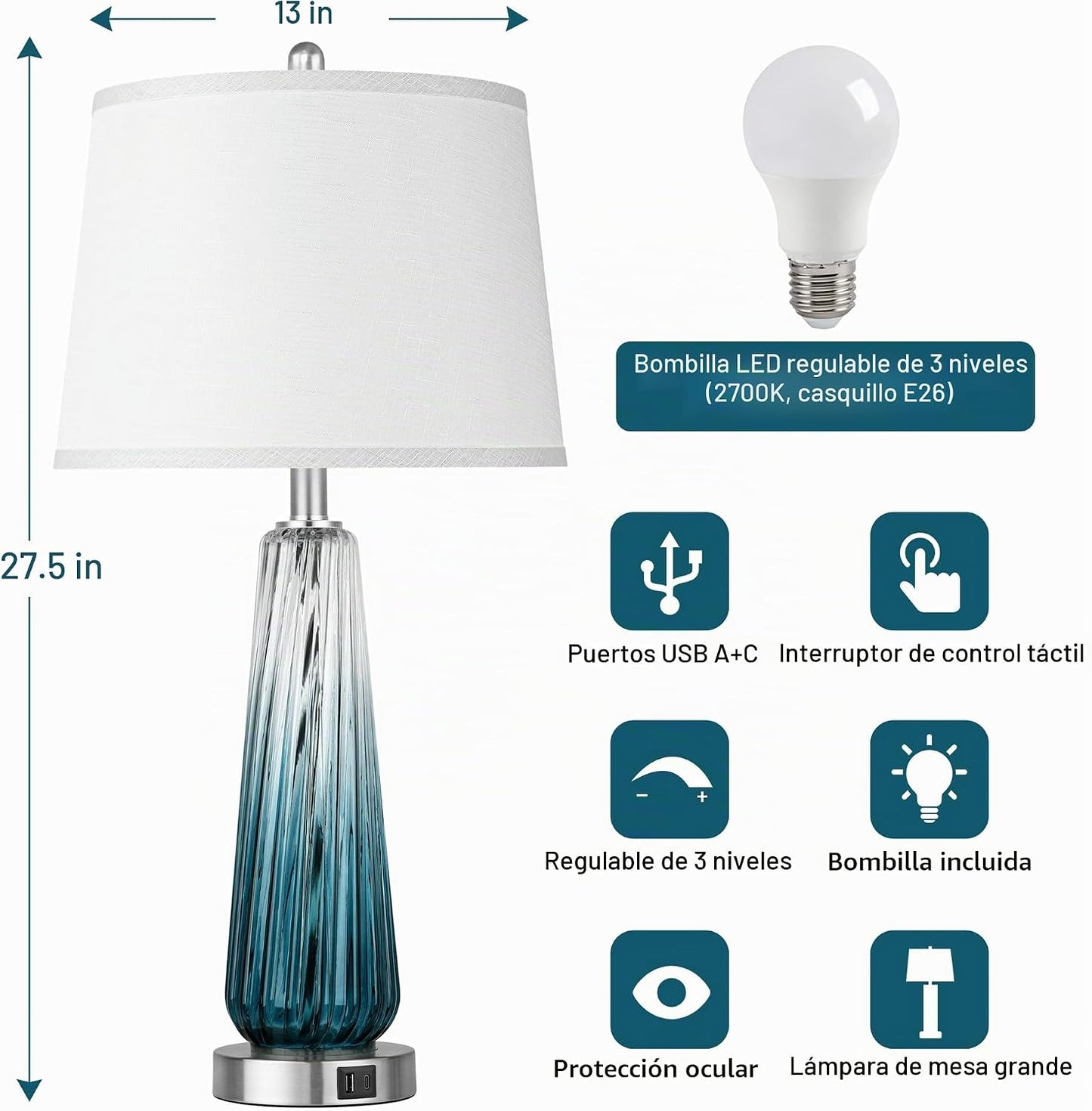 Lámparas de mesa de cristal para sala de estar, modernas lámparas d...