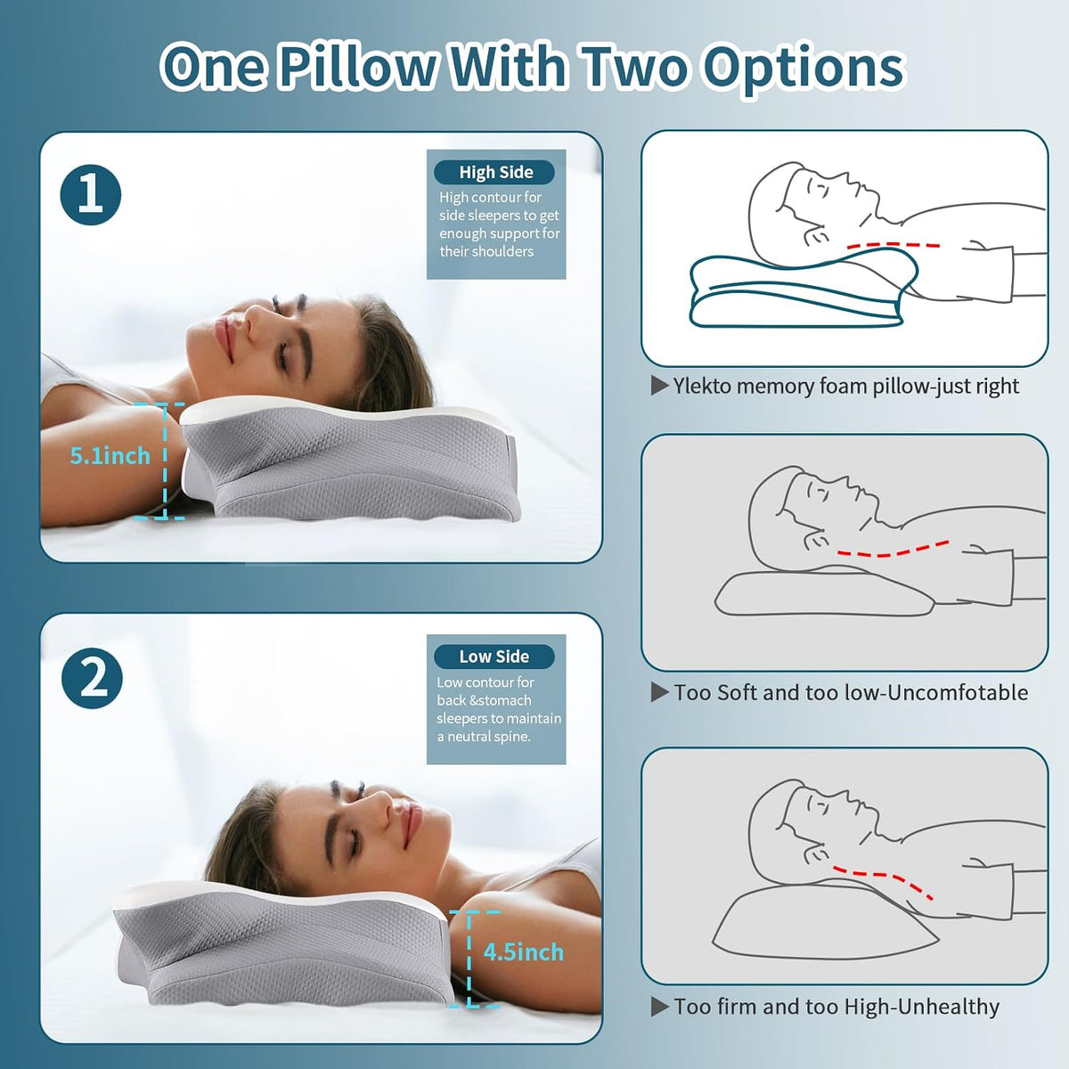 Ylekto Almohada cervical para el cuello para aliviar el dolor, almo...