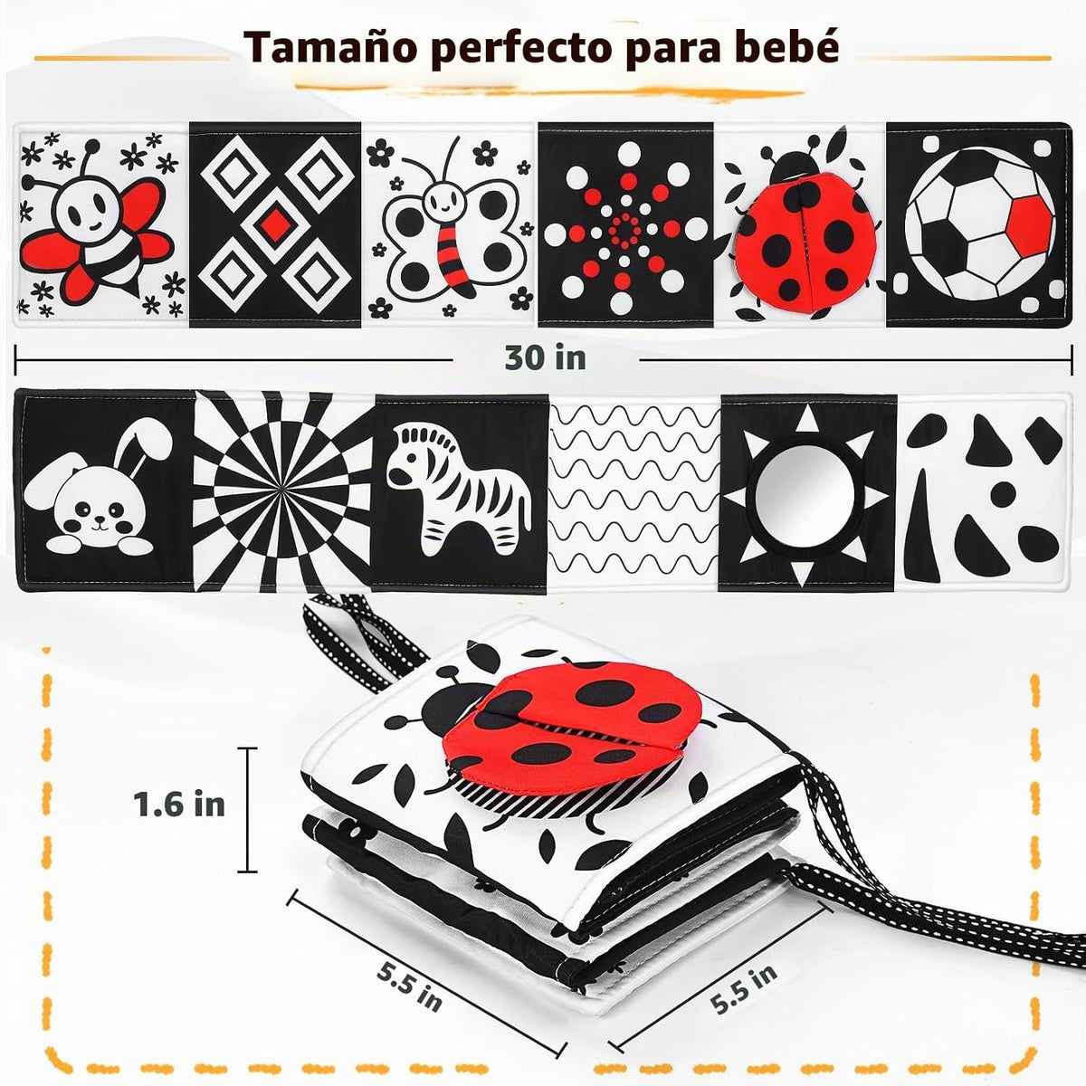 AJsupojouet Libro de bebé recién nacido en blanco y negro de alto c...