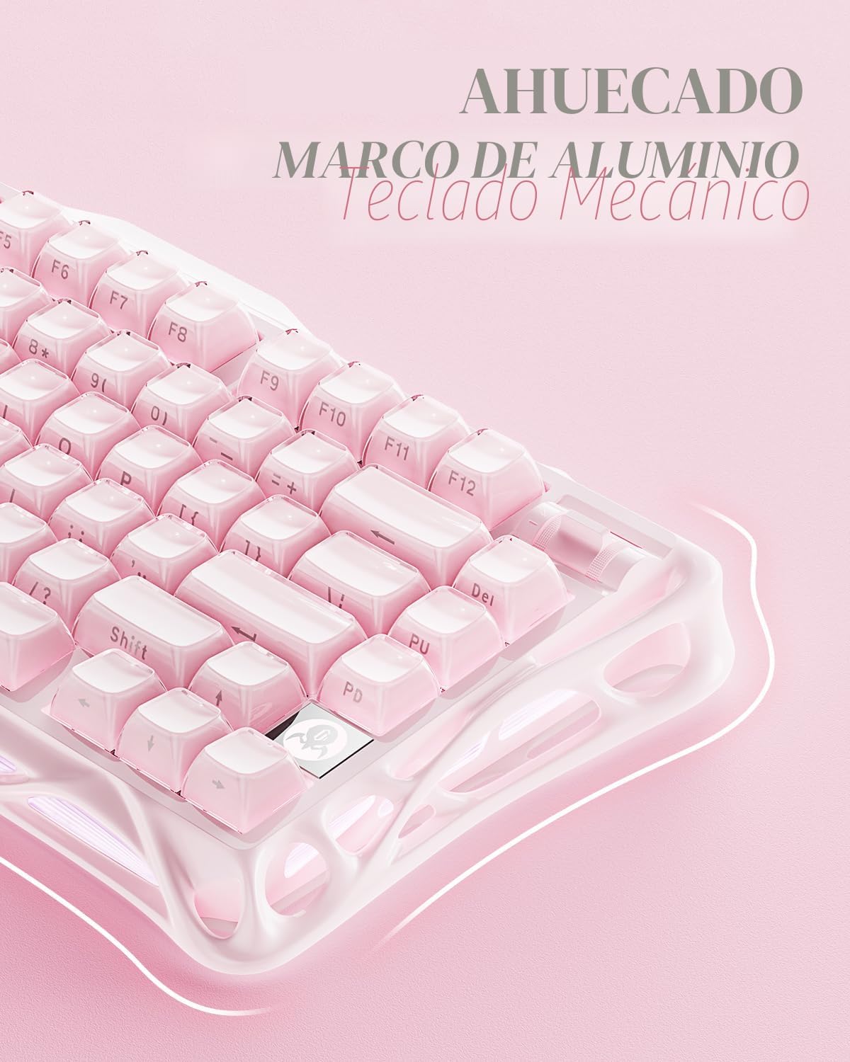 GravaStar Mercury K1 75% Rosa Teclado Inalámbrico, Diseño de Exoesq...