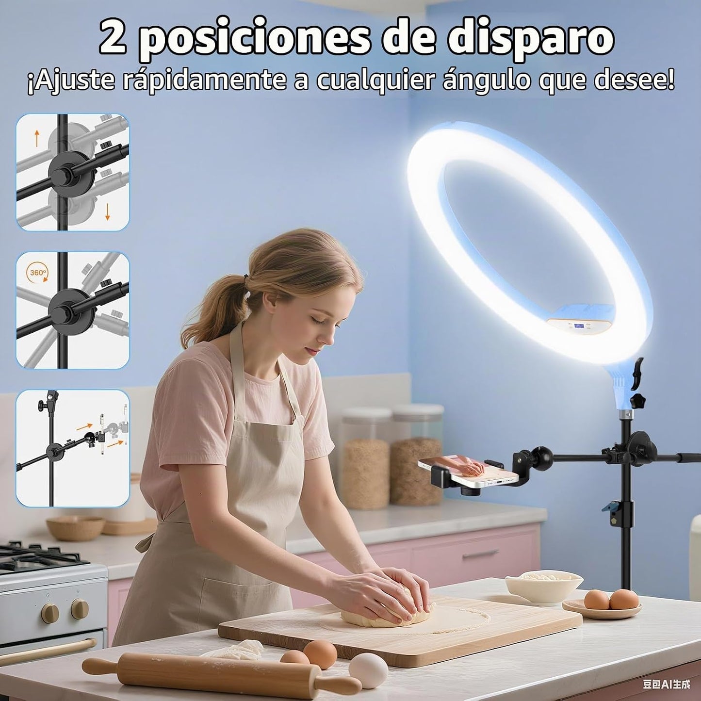 MACTREM Anillo de luz grande de 22 pulgadas con soporte para maquil...