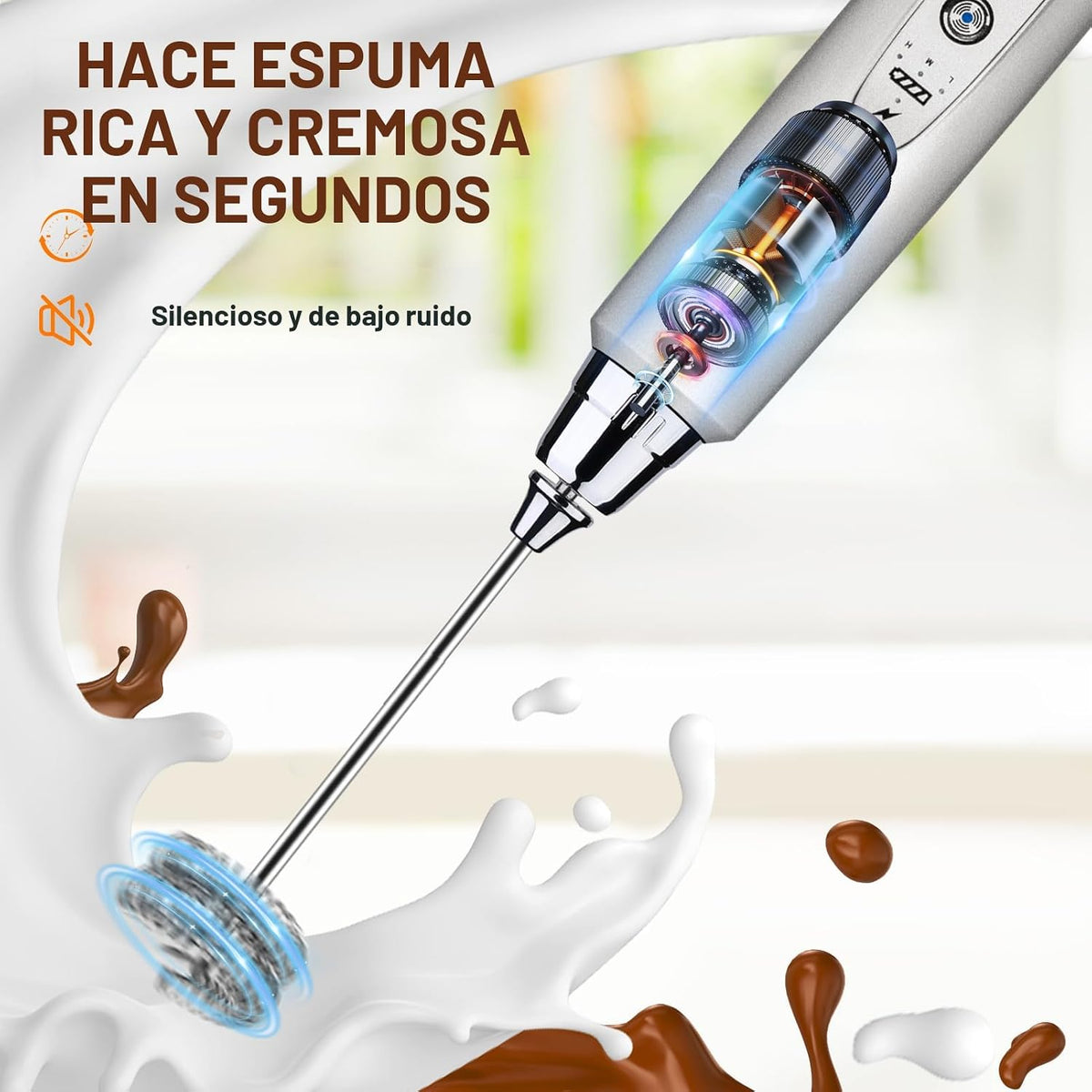 YUSWKO Varita espumadora de leche de mano para café, batidor eléctr...