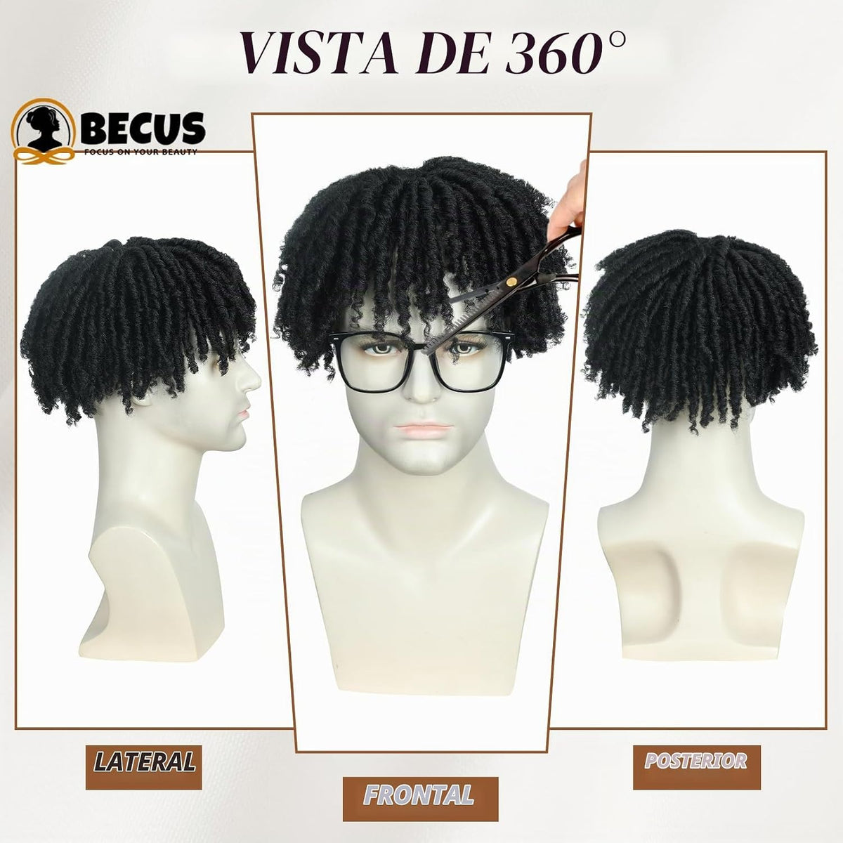 BECUS Adorno de pelo de rastas para hombres, postizo trenzado con c...
