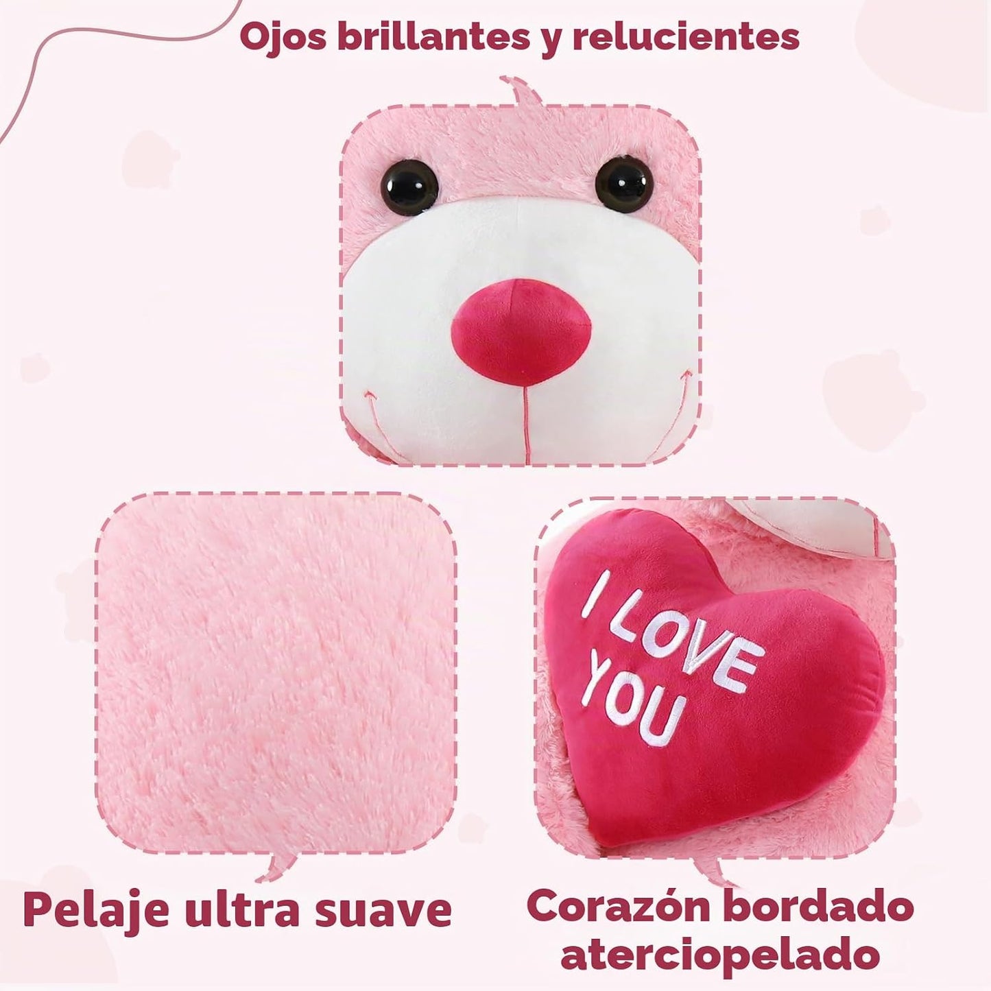 MaoGoLan - Oso de peluche grande de 132 cm, oso de peluche rosa gig...