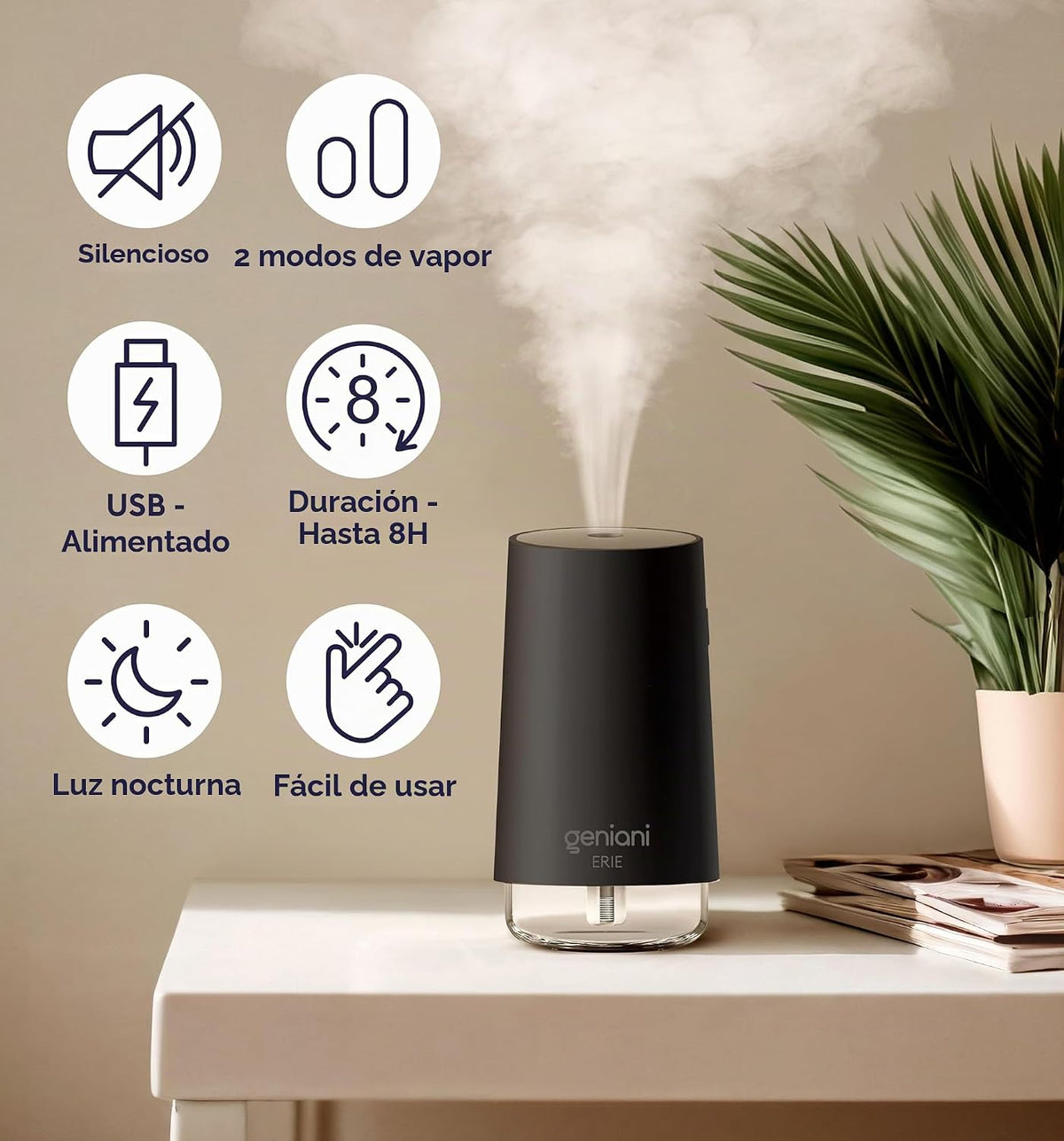 GENIANI Humidificador portátil pequeño de niebla fría, alimentado p...