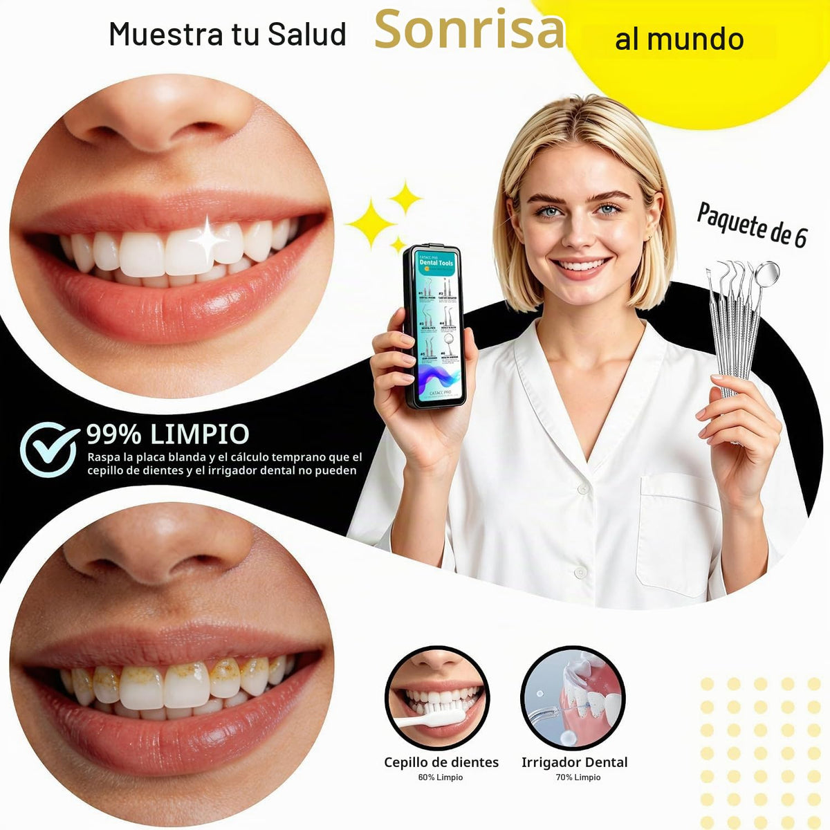 CATACC PRO Herramientas dentales, palillo dental para limpieza de d...