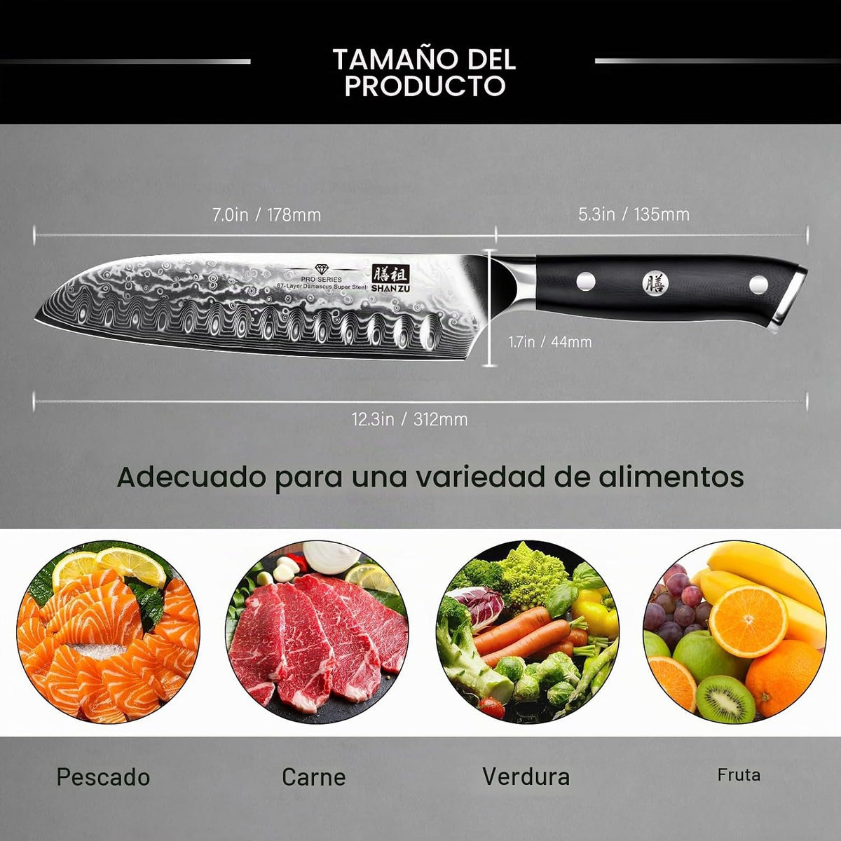 SHAN ZU Cuchillo de chef, Cuchillo de cocina Santoku de 7 pulgadas,...