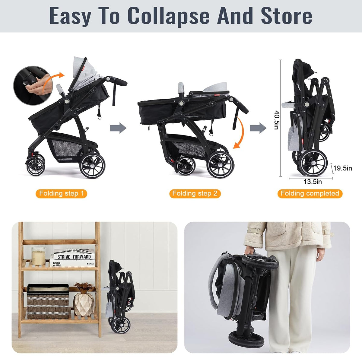 Cochecito de bebé, asiento reversible 2 en 1 para niños pequeños co...