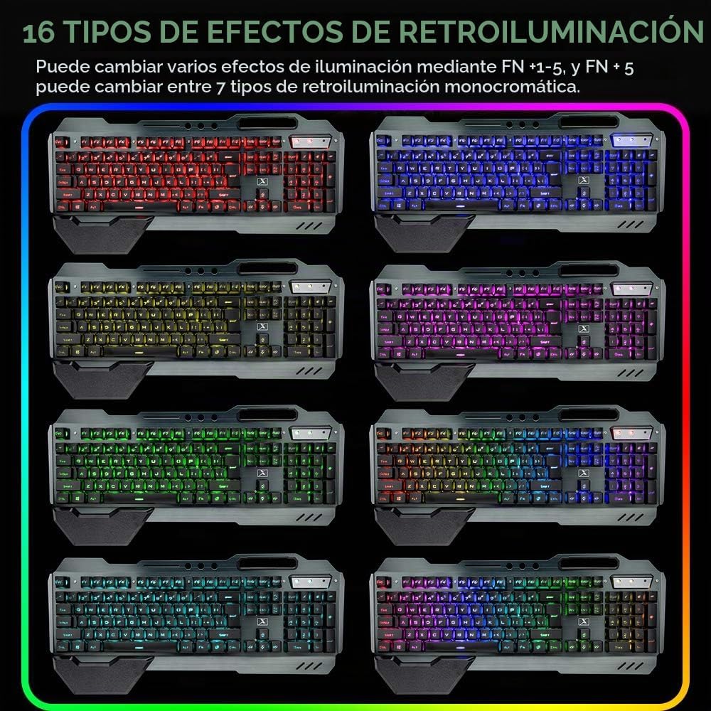 Teclado y ratón inalámbricos para juegos, teclado recargable con re...