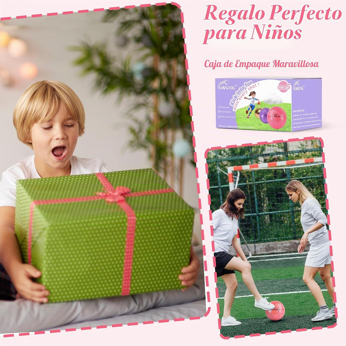 OKWUYiK Balón de fútbol de talla 3, 4, 5, con purpurina rosa, dorad...