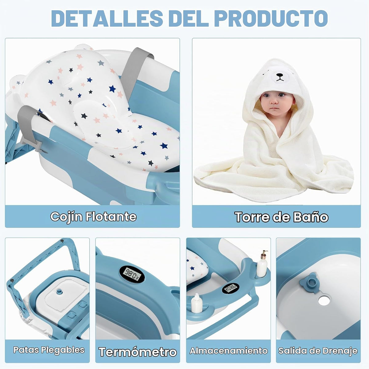 MoreFeel Bañera plegable para bebé recién nacido con termómetro y 1...