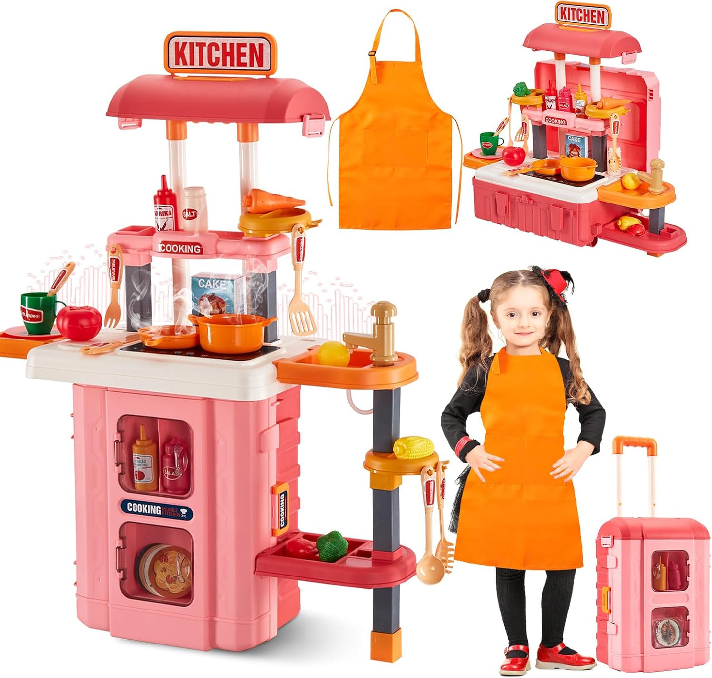 Cocina de juego 3 en 1 para niños y niños pequeños, juego de cocina...