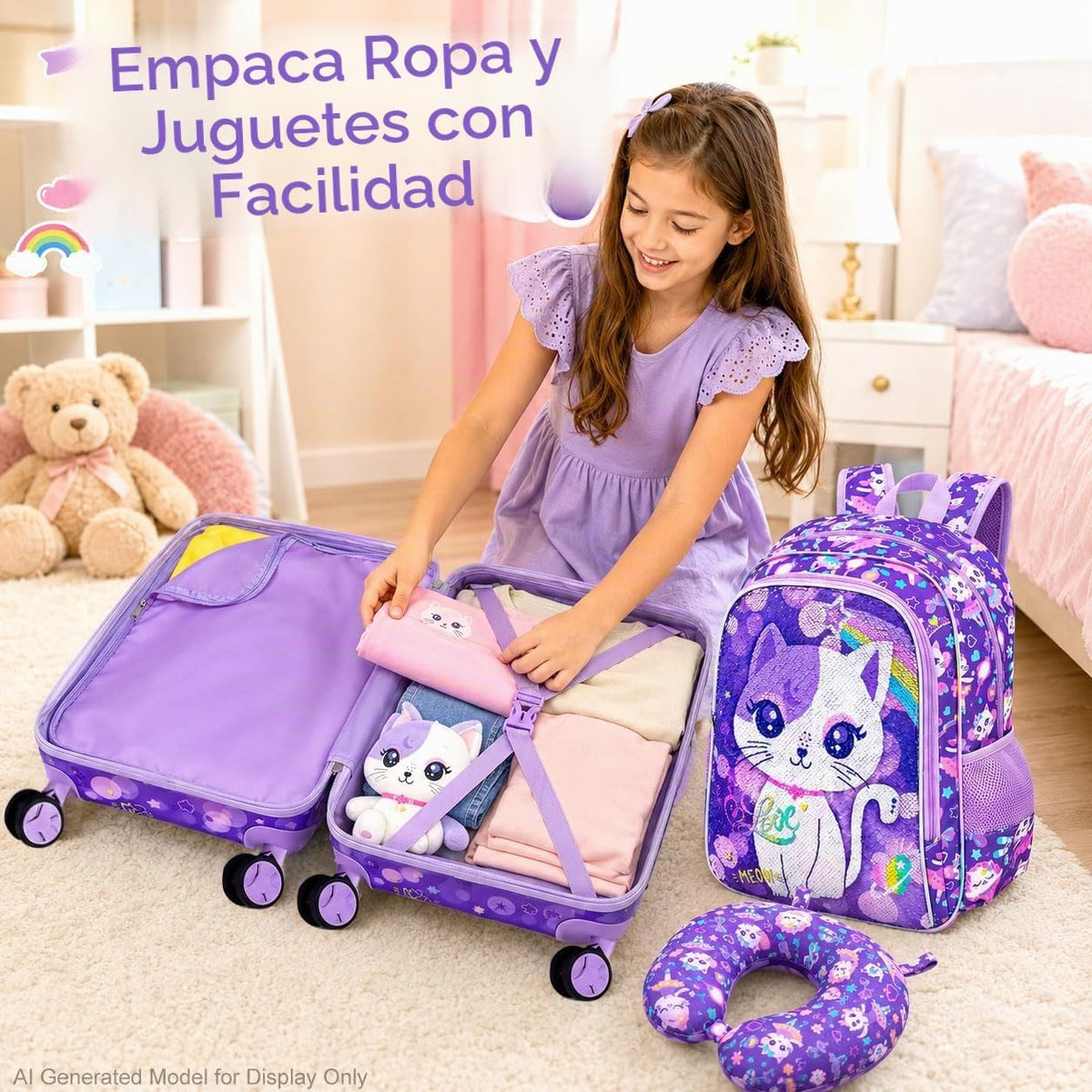 Juego de 5 maletas para niños, aprobado por aerolíneas con ruedas g...
