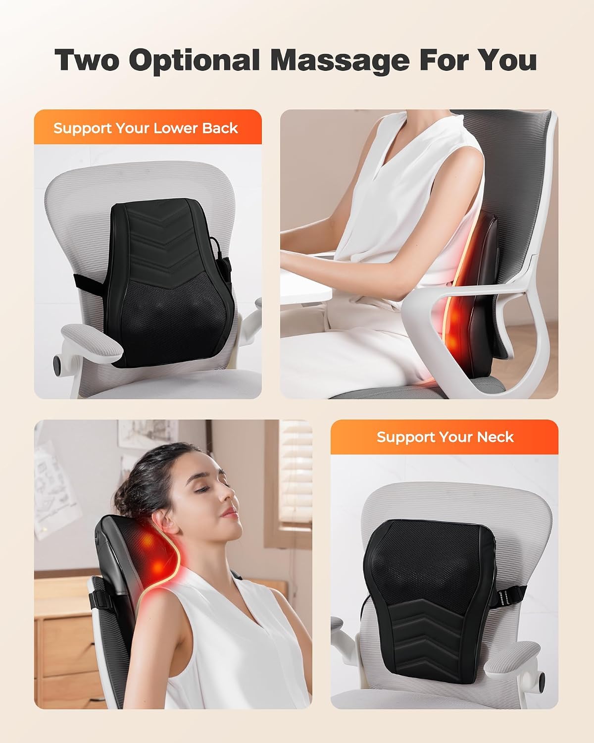Almohada masajeadora de espalda de tejido profundo con calor, masaj...