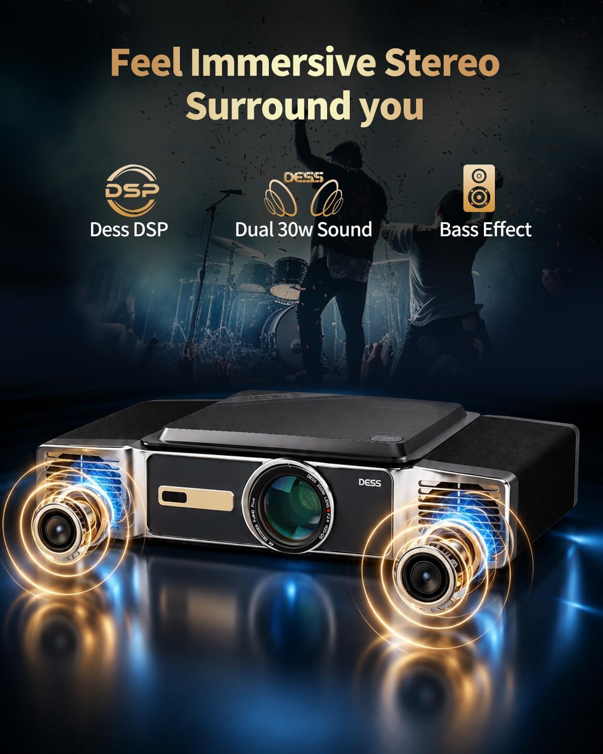DESS Proyector de video de cine en casa inteligente 4K con WiFi, Bl...