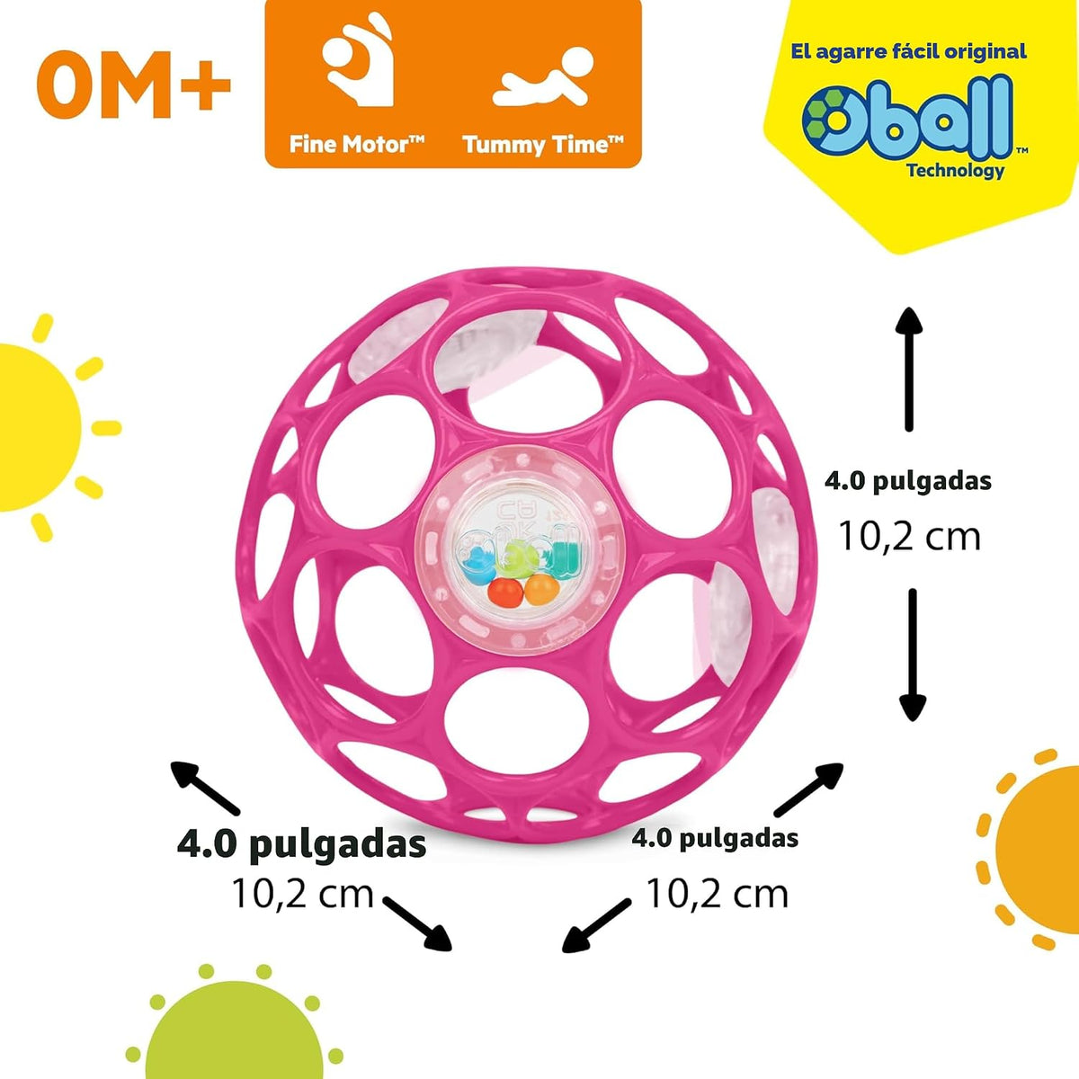 Bright Starts Oball Rattle - Juguete de agarre fácil, color rosa, p...