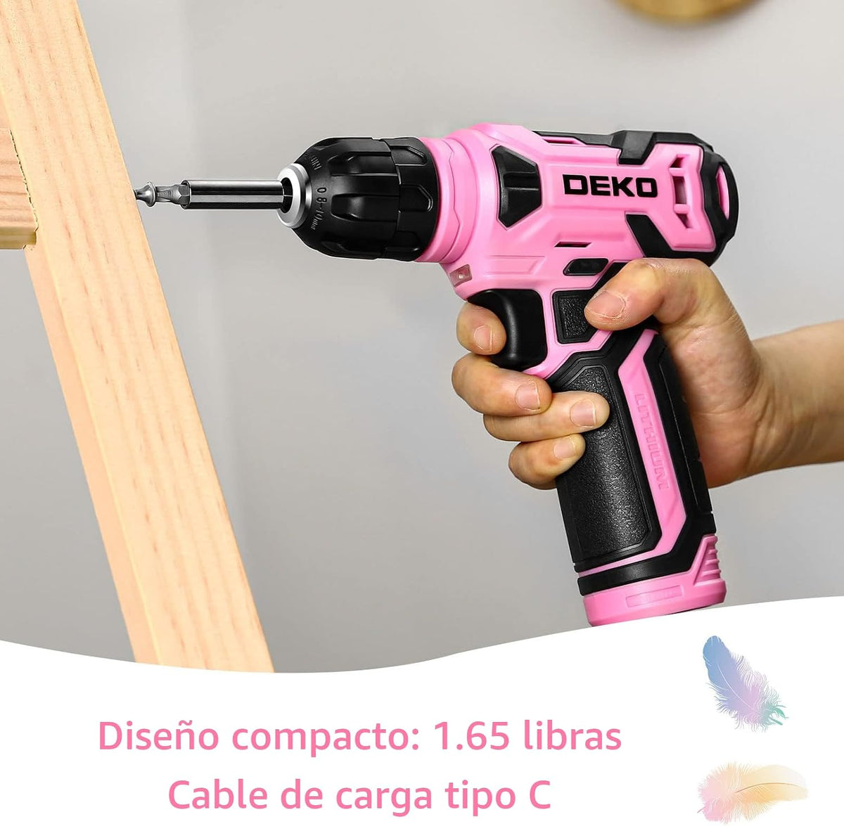 DEKOPRO Taladro inalámbrico de 8 V, juego de taladros con portabroc...