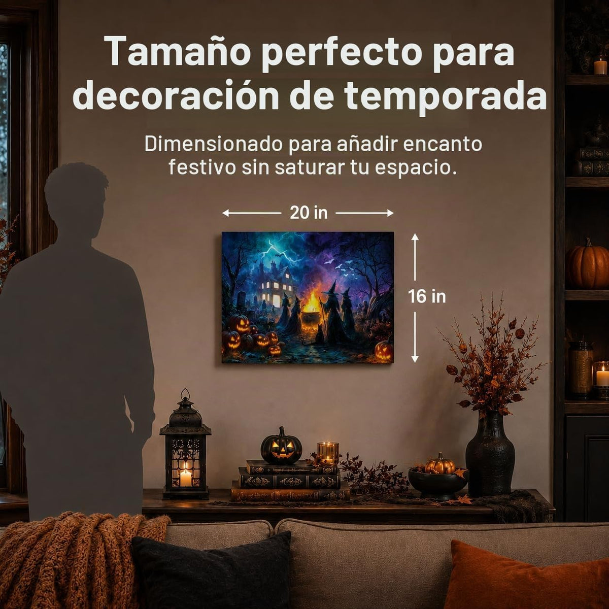 Arte de pared LED de Halloween de 20 x 16 pulgadas, regalo para el...