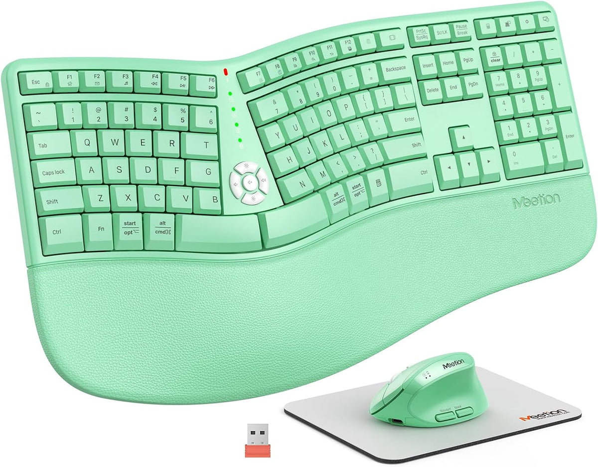 MEETION Combo ergonómico del ratón del teclado, verde del ratón ver...