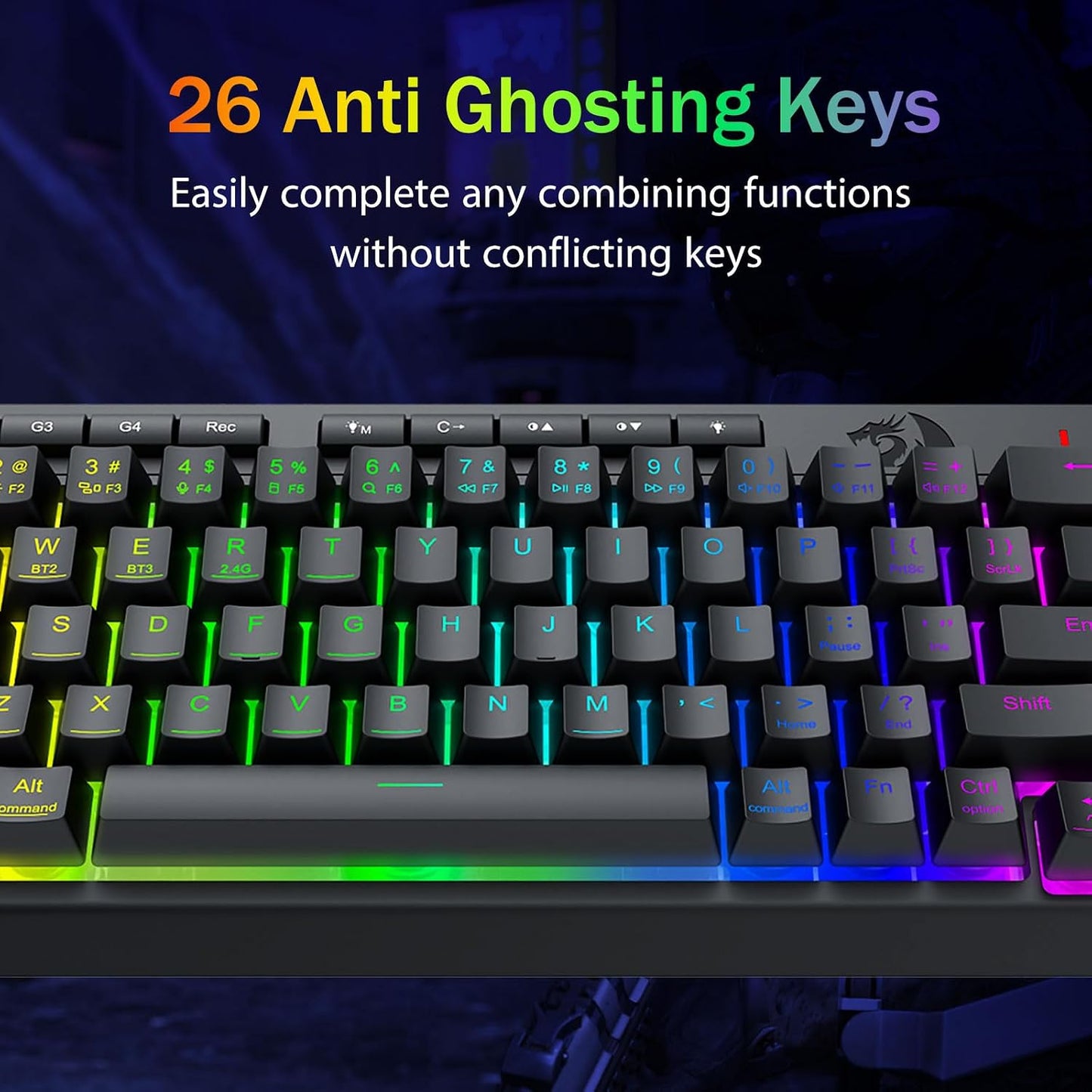 Redragon Teclado Gaming Inalámbrico Portátil, Bluetooth\/2.4GHz\/US...