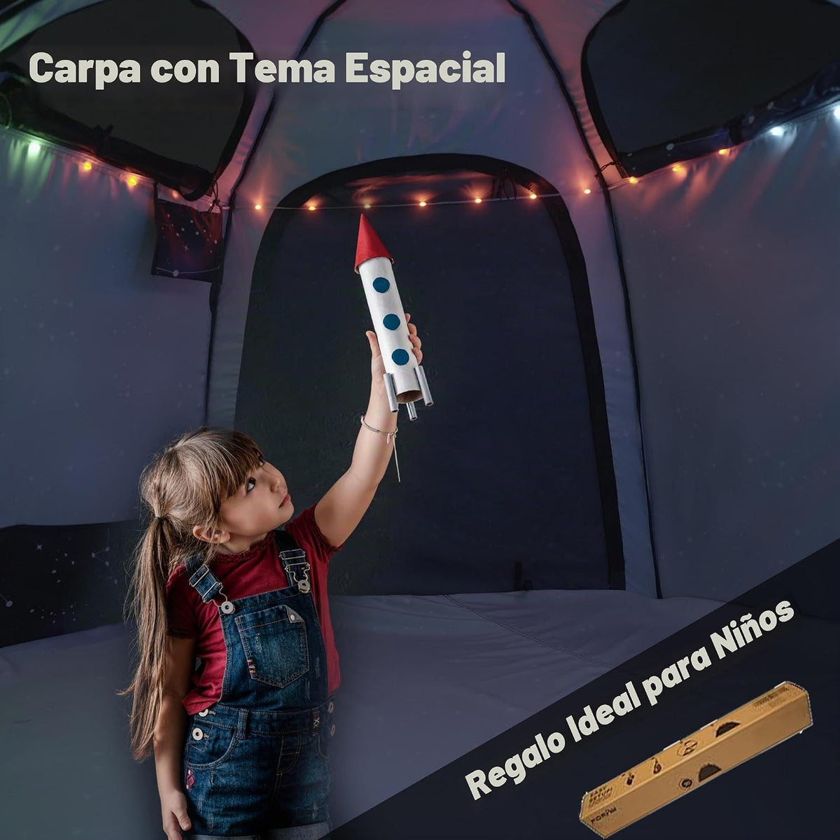 Tienda de campaña hexagonal portátil para niños con tira de luces L...