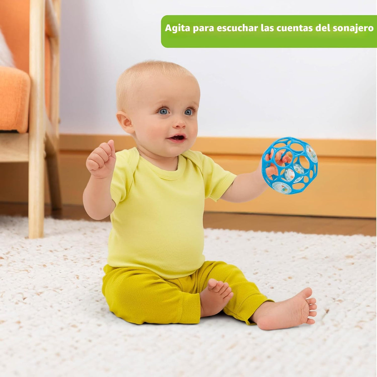 Bright Starts Oball Sonajero de fácil agarre sin BPA para bebé en a...